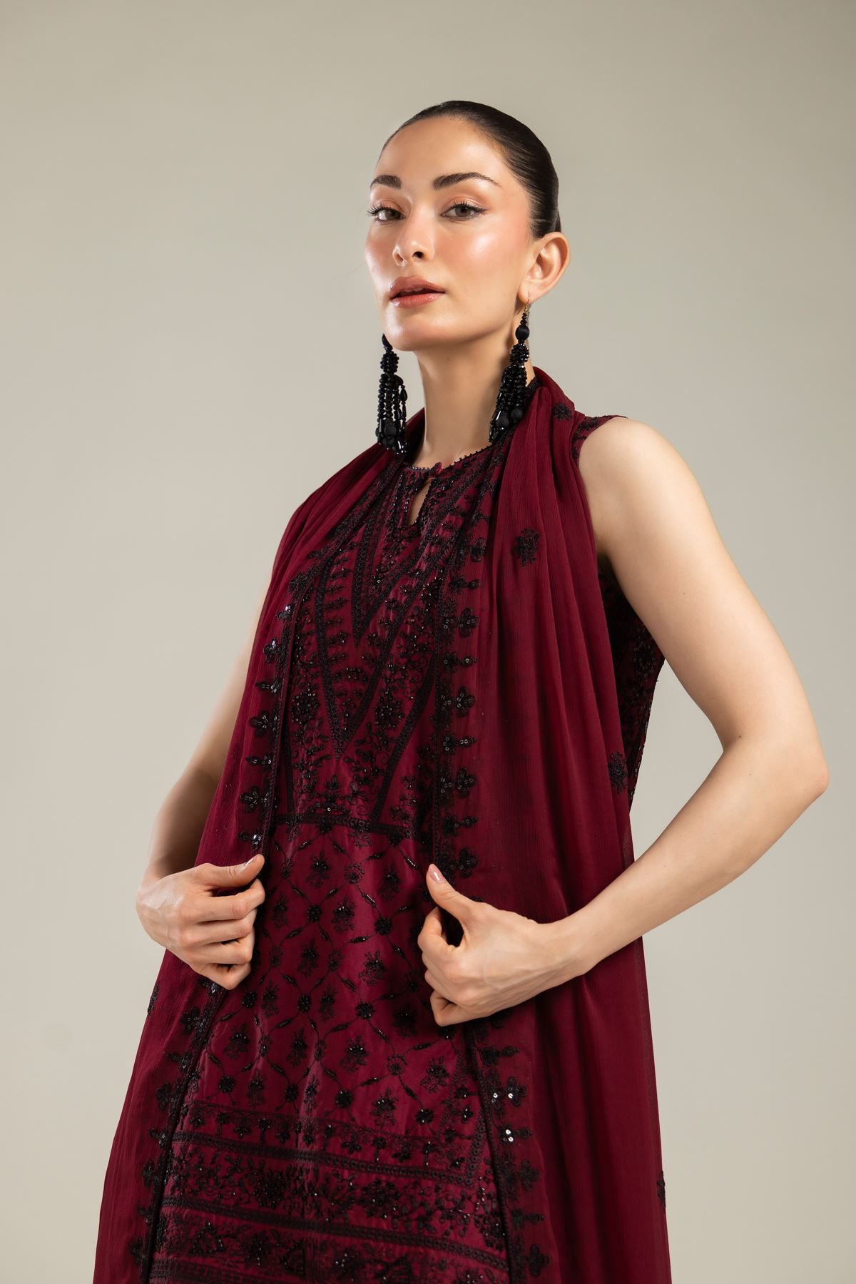 Embroidered Raw Silk 3 Piece Co-ord Set - T-A112-26-106EC1-VG