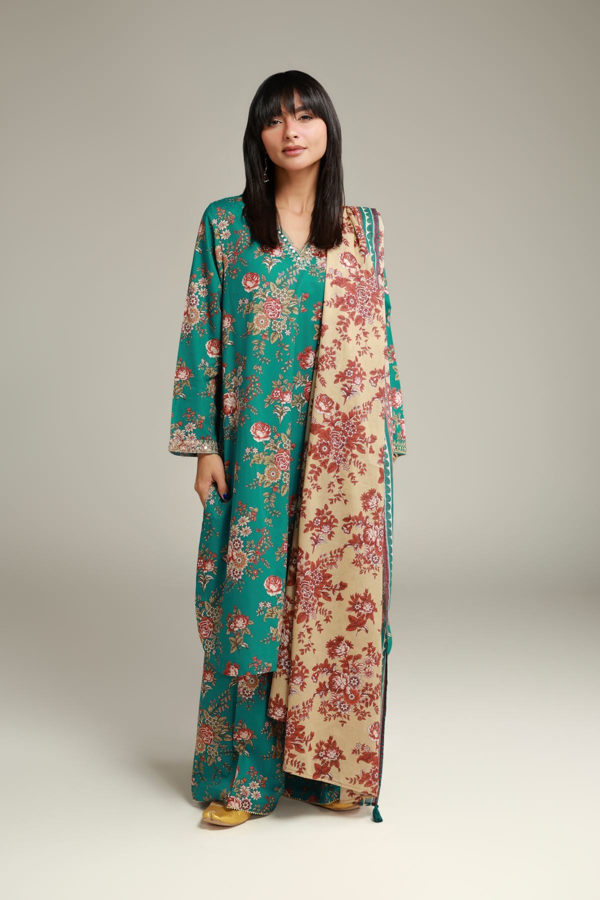 Embroidered Cambric Floral Cambric Pants - 1-26-132-A-E-VG
