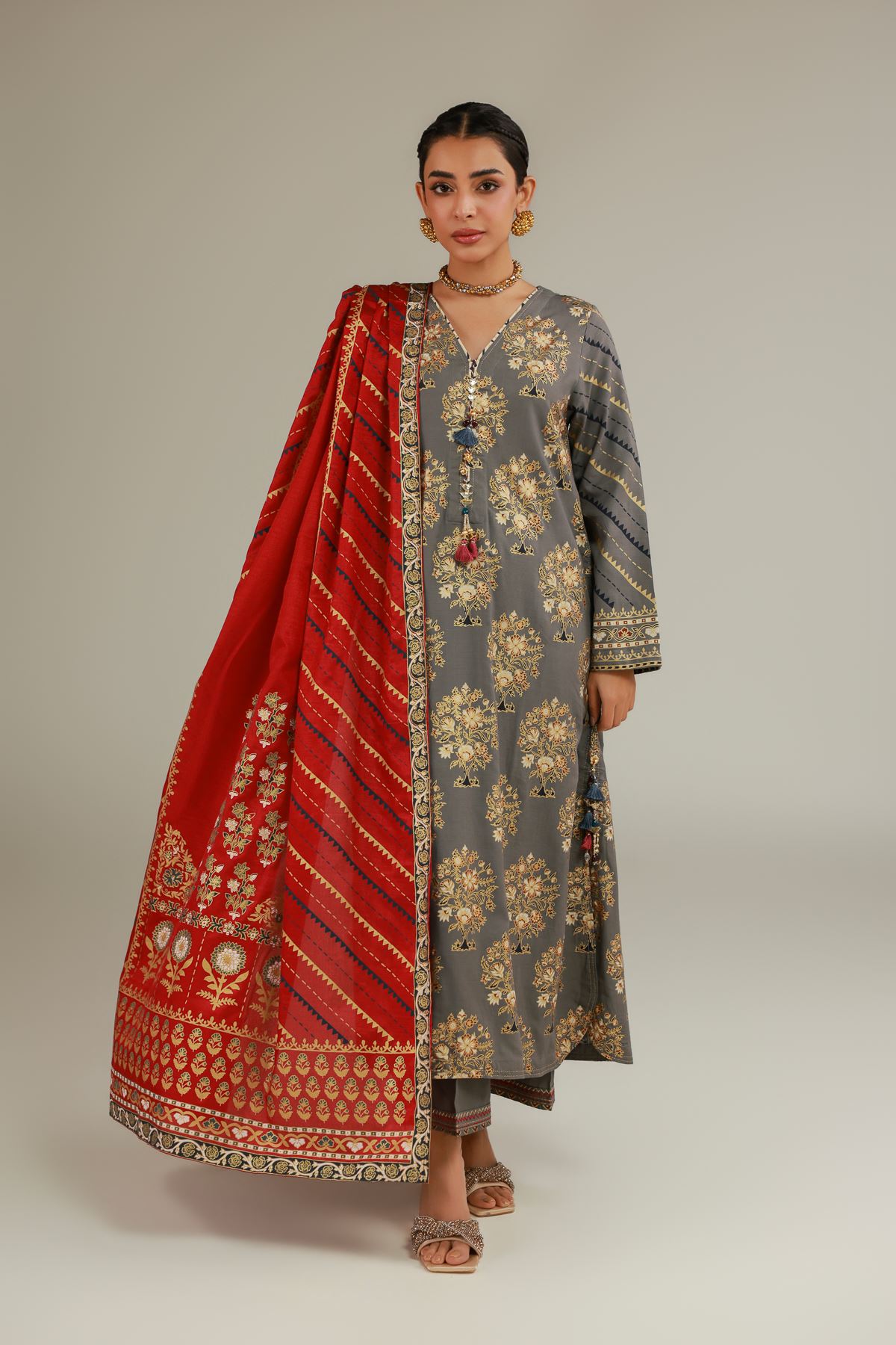 Raw Silk 3 Piece Co-ord Set - 1-26-144-A-A-VG