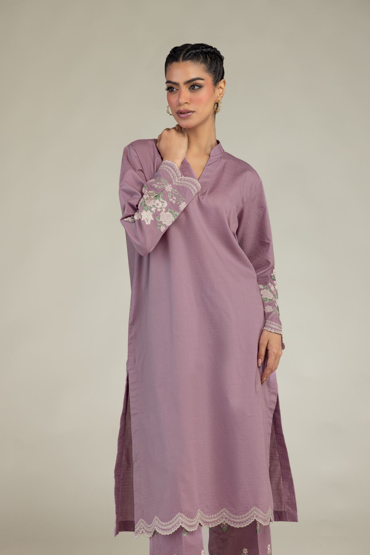 Embroidered Cotton Dobby Floral Cotton Kurta - 25-10-12E5-04TB-VG