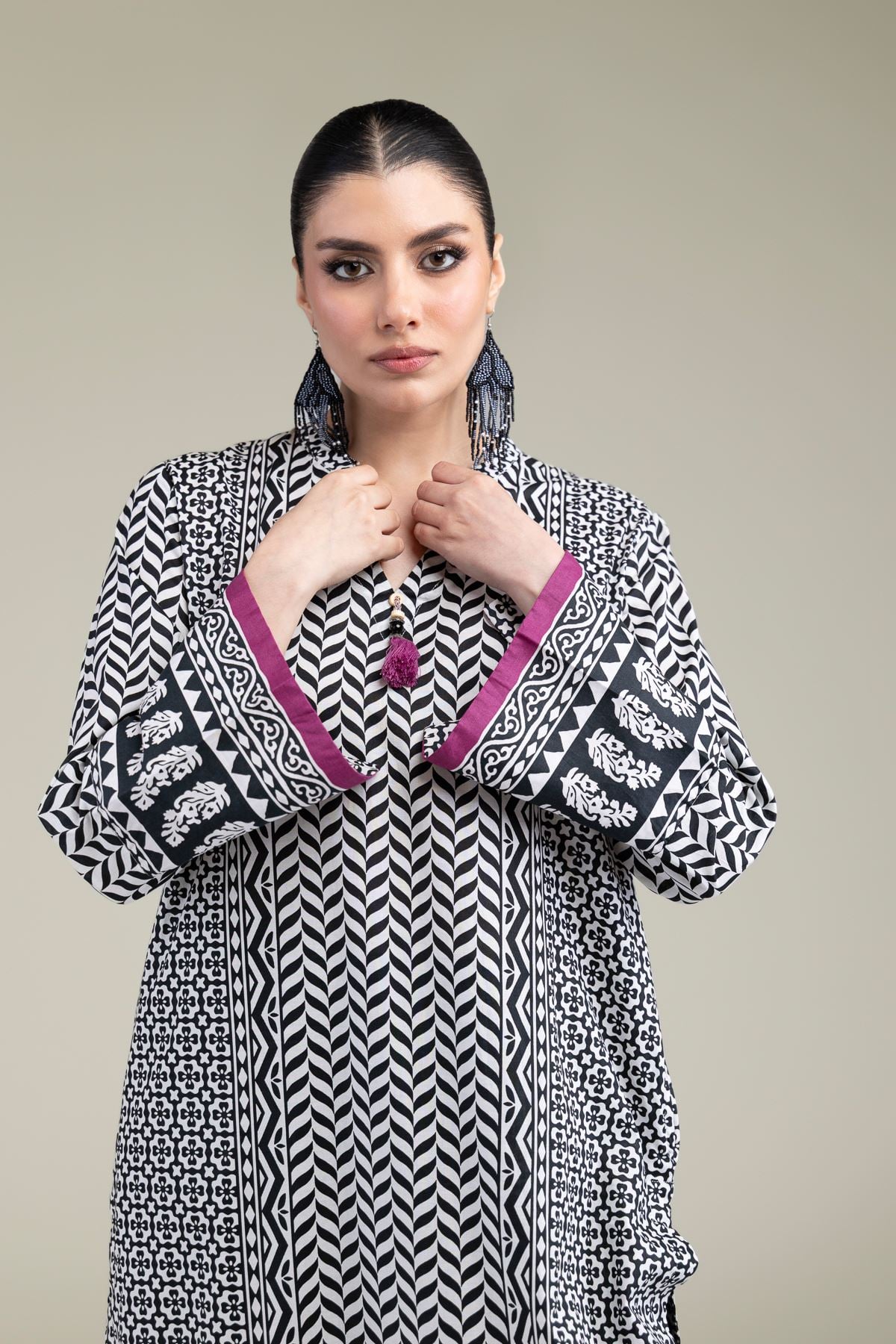 Printed Cambric Long Cambric Kurta - 8-26-201-A-C1-VG