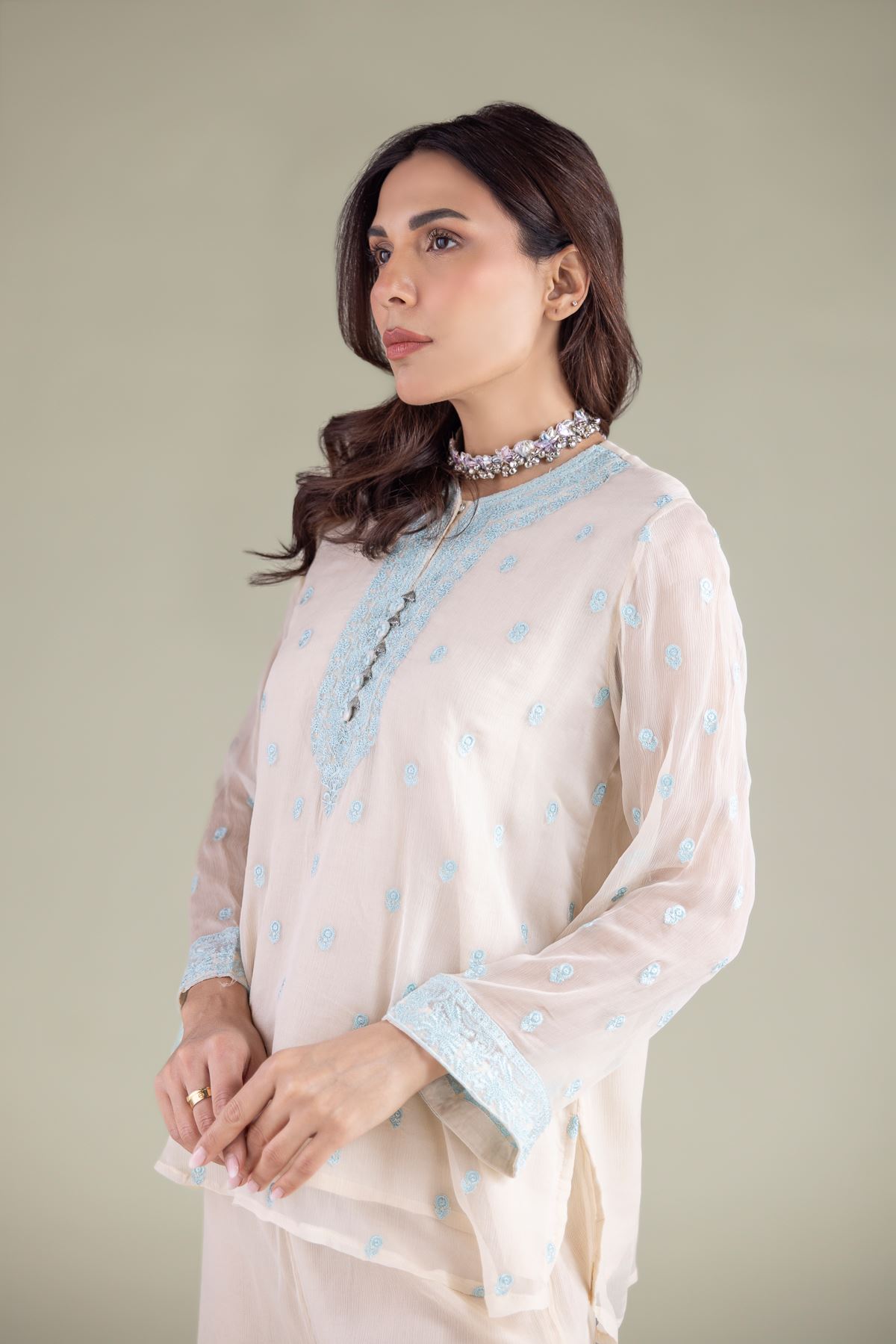 Embroidered Chiffon 2-Piece Co-ord Set - R-LCP18405-A-VG