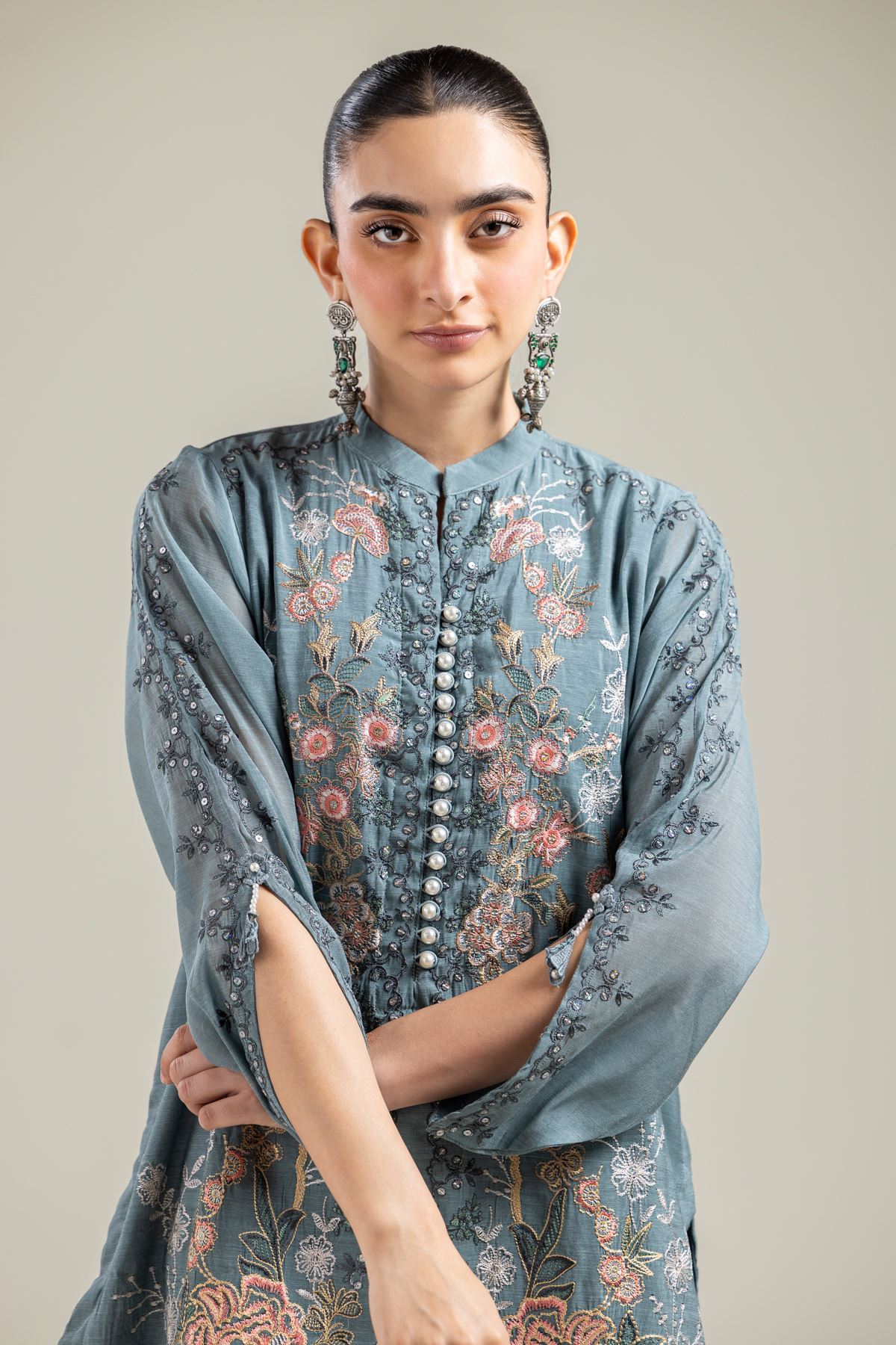 Paper Silk Embroidered Silk Kurta - 2-26-202-A-E-VG