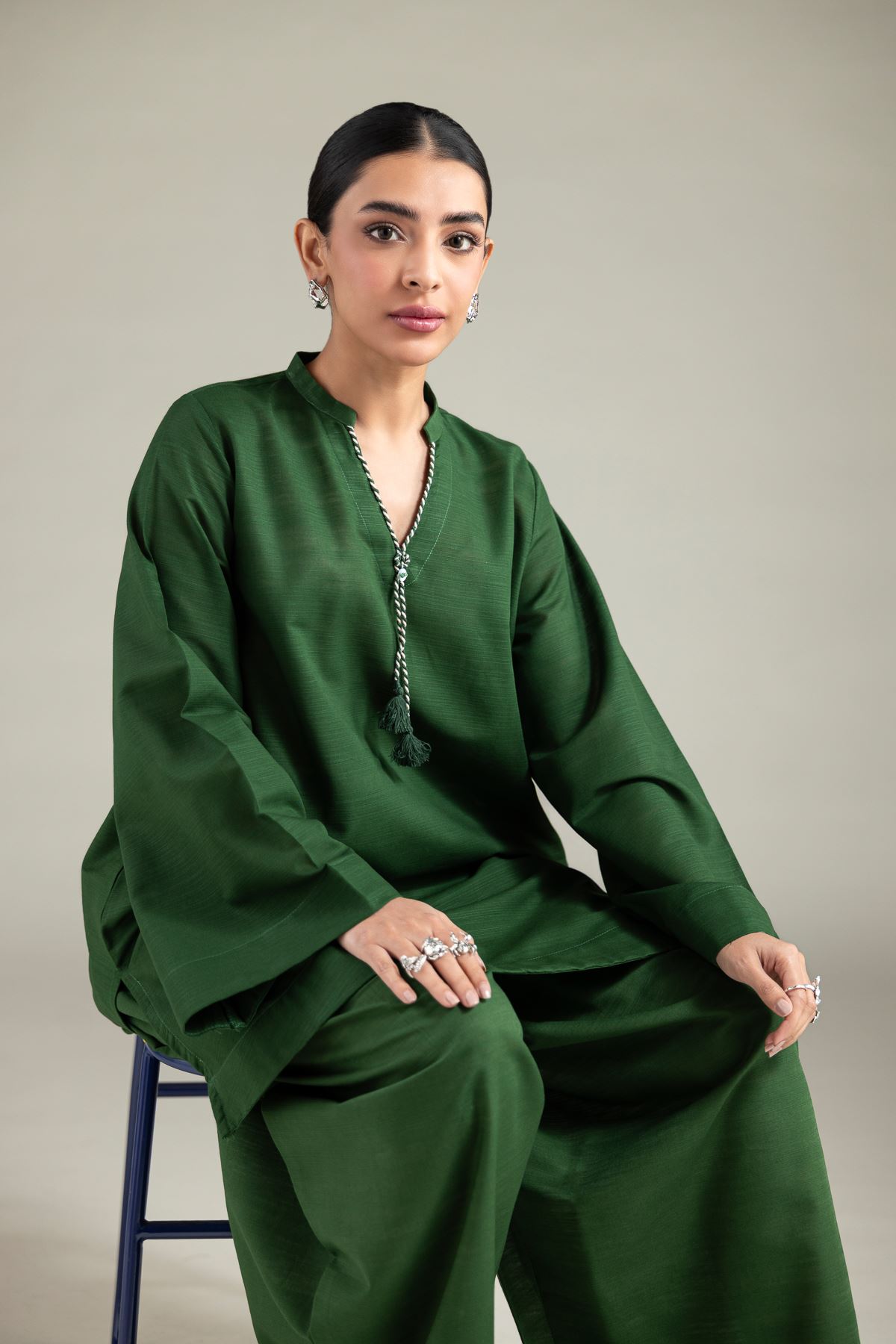 Dyed Textured Cotton Solid Drawstring Kurta - 1-26-125-A-E-VG