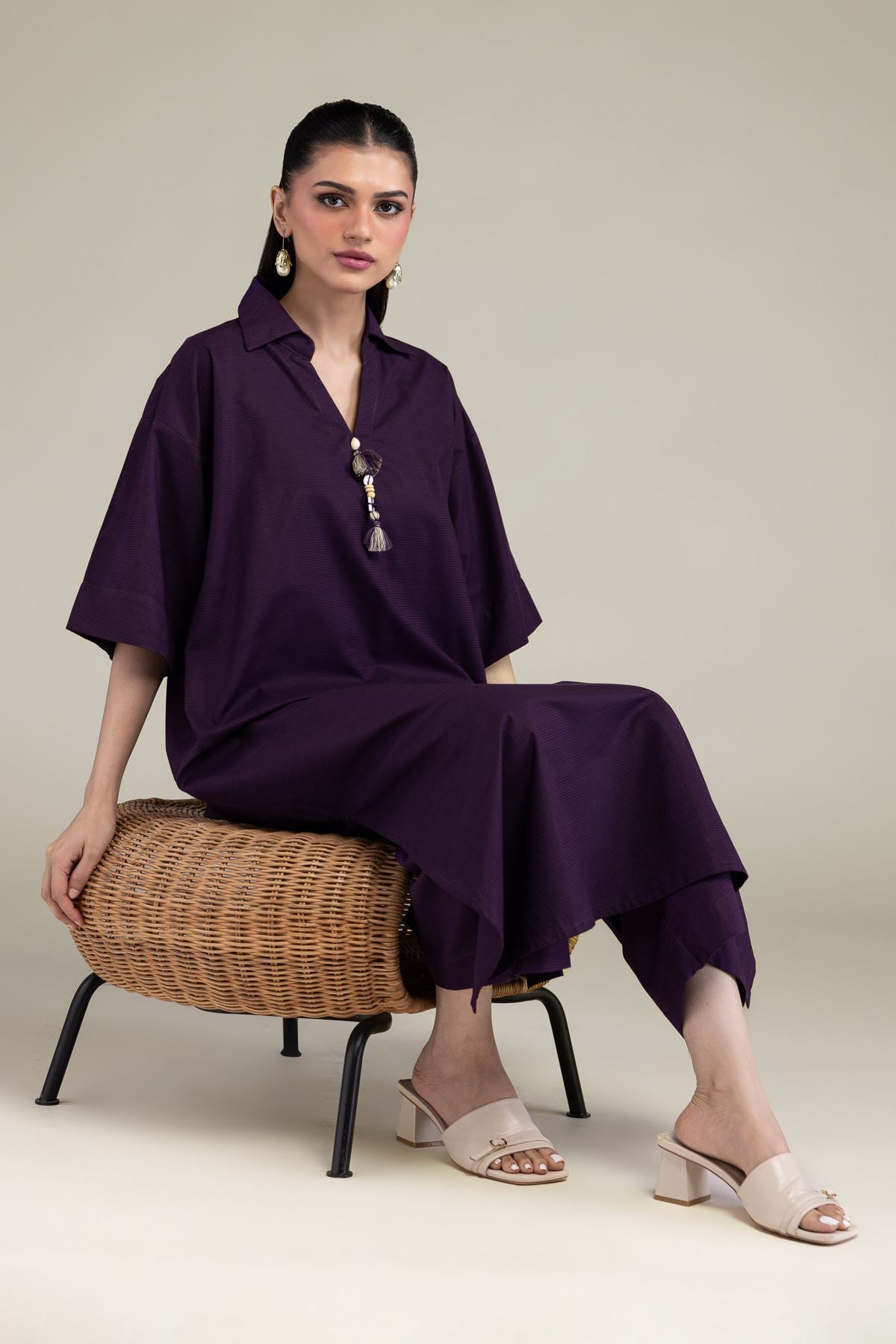 Dyed Textured Cotton Viscose Textured Cotton Kurta - 1-26-206-A-F1-VG
