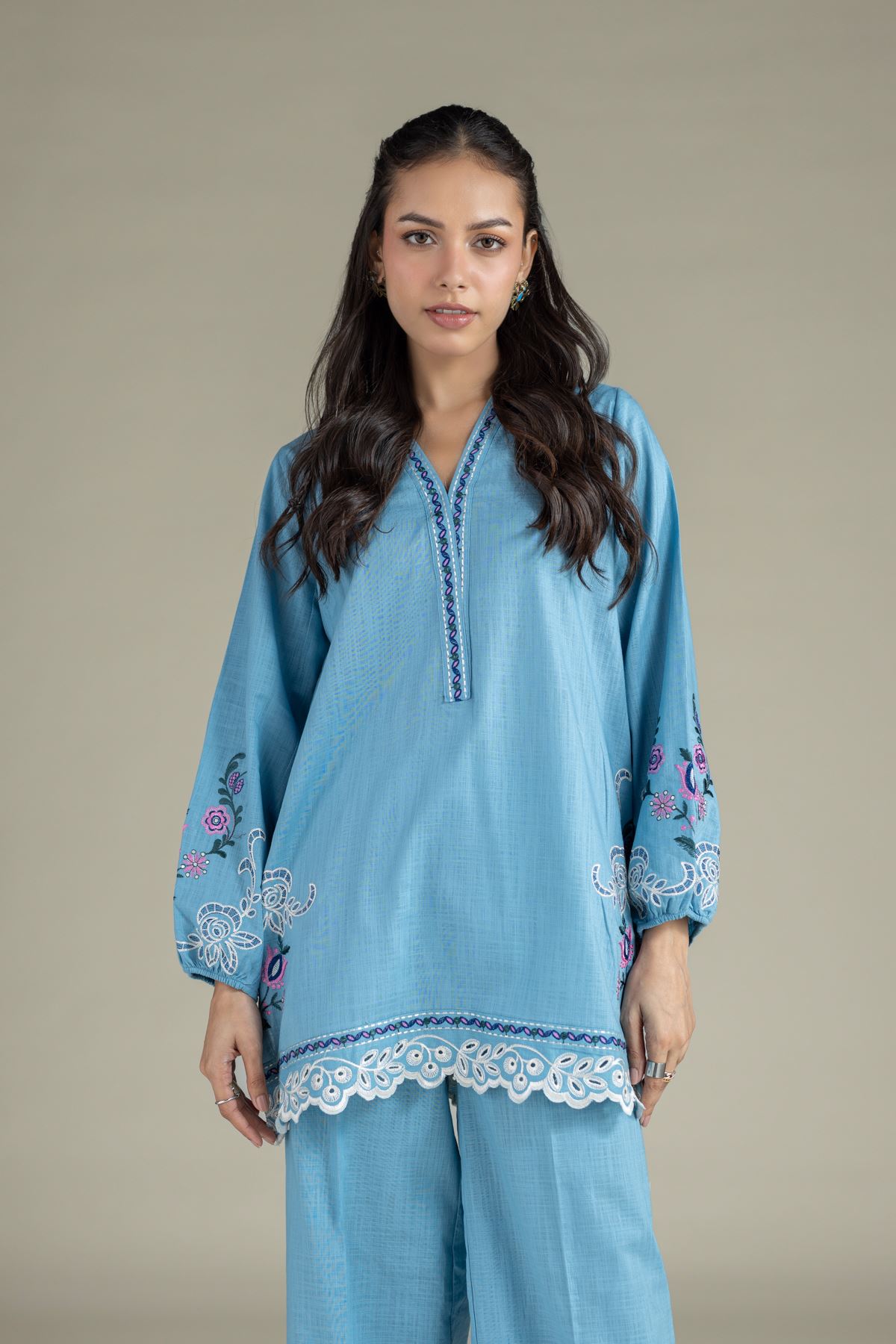 Embroidered Heavy Textured Cotton Kurta - 25-10-11E9-07TB-VG
