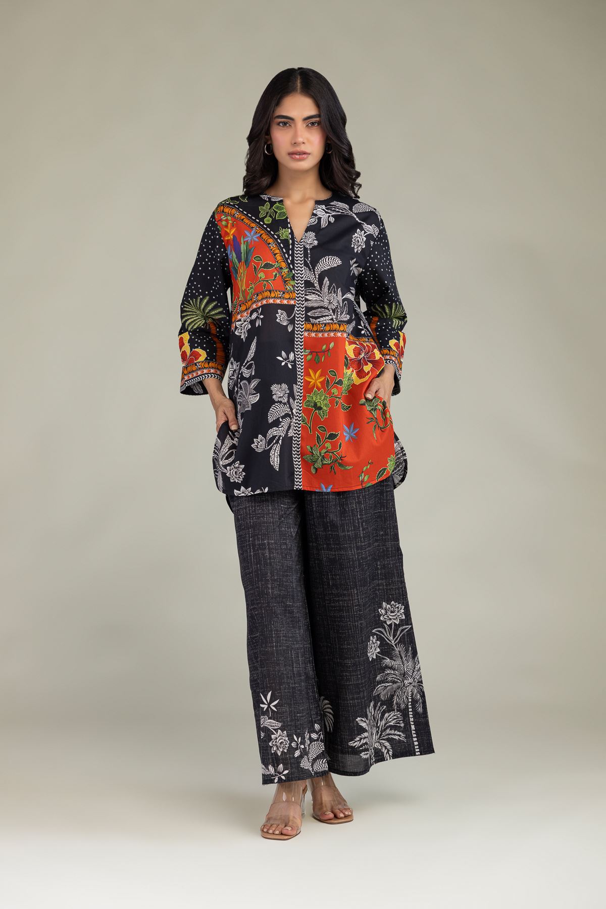 Printed Cambric Floral Black Trousers - 6-26-208-A-H1-VG