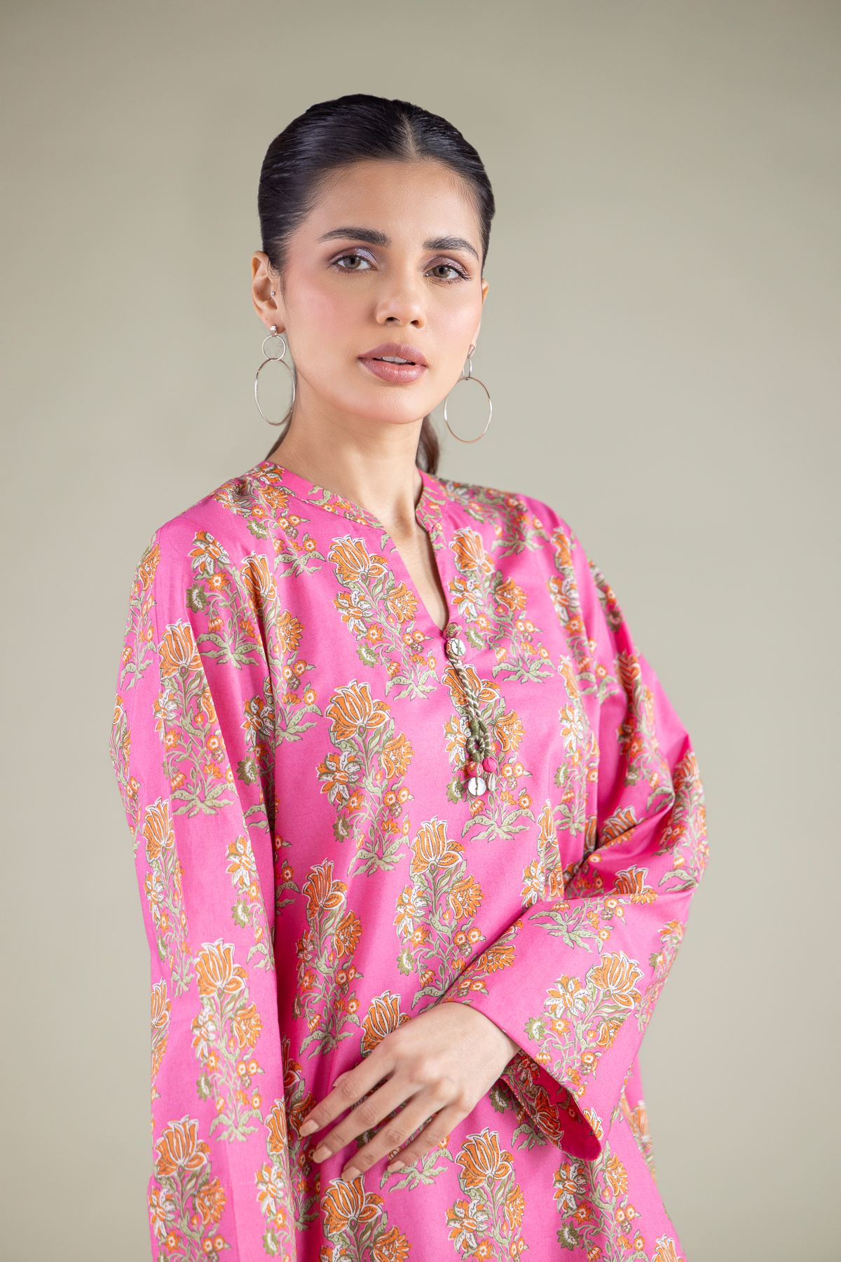 Printed Cambric Floral Short Kurta - 1-26-119-A-F-VG