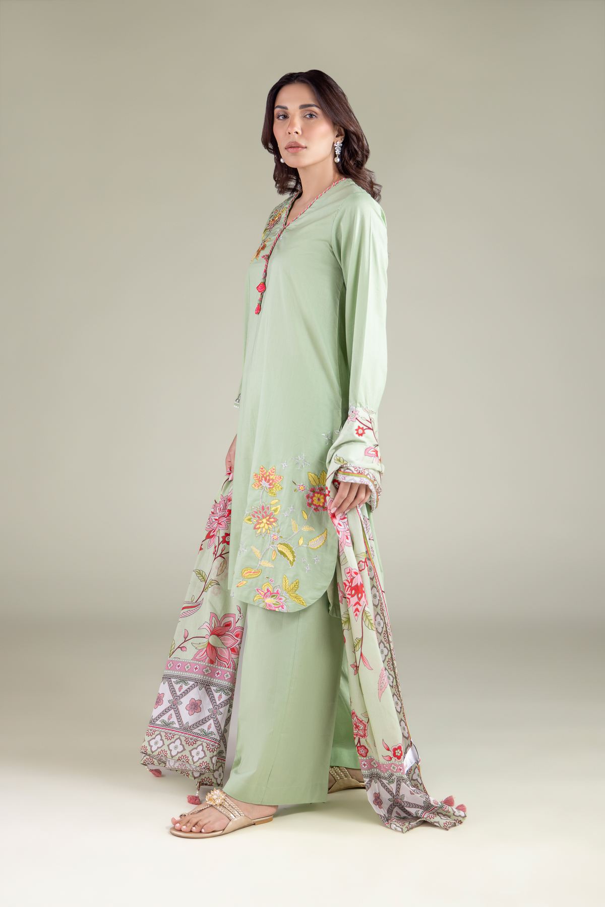Embroidered Lawn Mint Lawn Dupatta - 1001917636