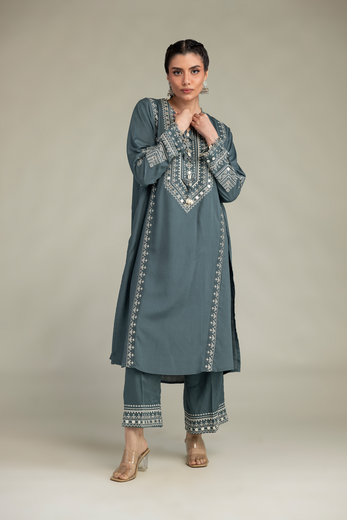 Embroidered Raw Silk Raw Silk Kurta - 1-26-309-B-D1-VG