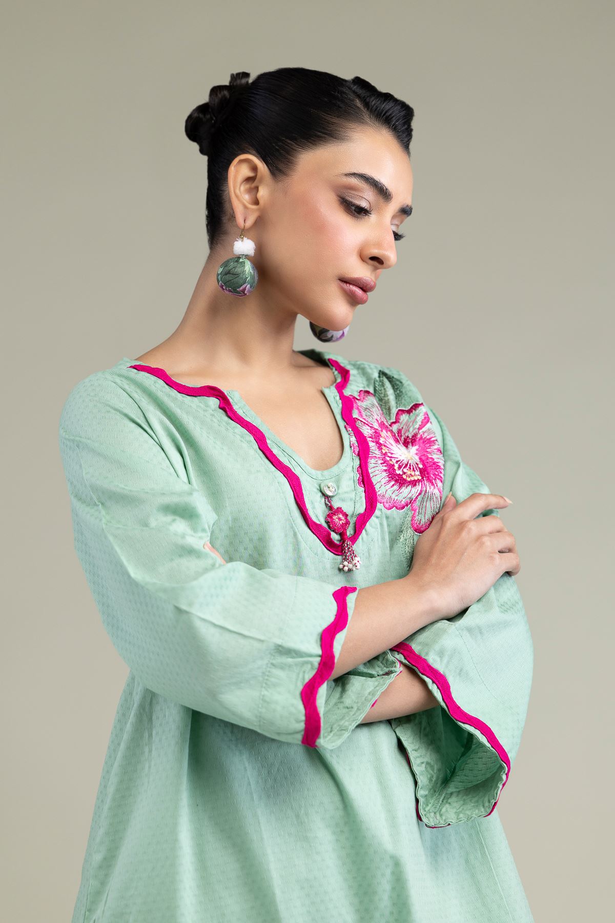 Embroidered Cotton Dobby Floral Mint Kurta - 1-26-247-A-G1-VG
