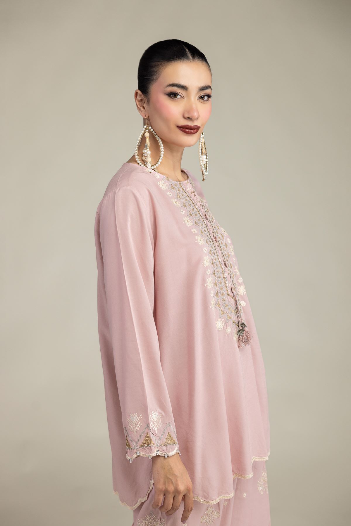 Embroidered Raw Silk Short Silk Kurta - 2-26-212-A-C1-VG