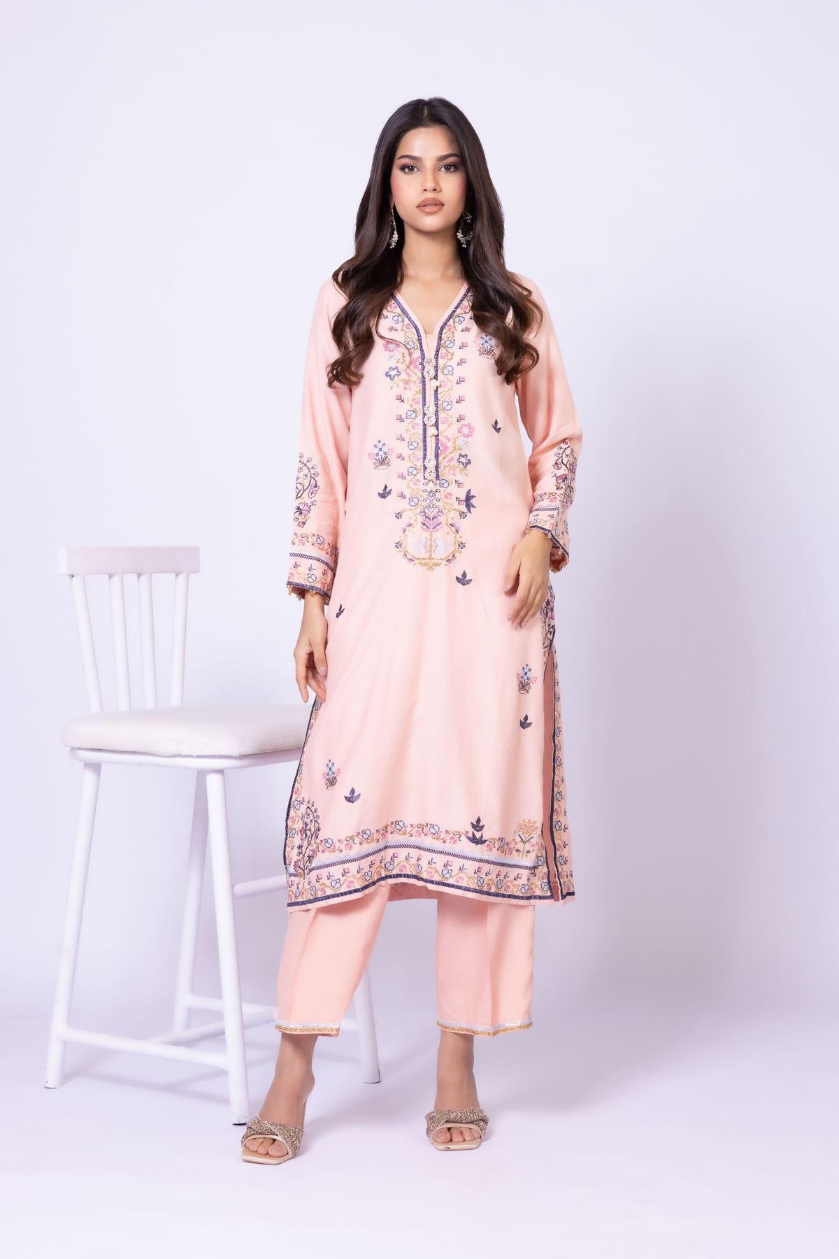 Embroidered Raw Silk Kurta - 25-10-10S4-02TA-VG
