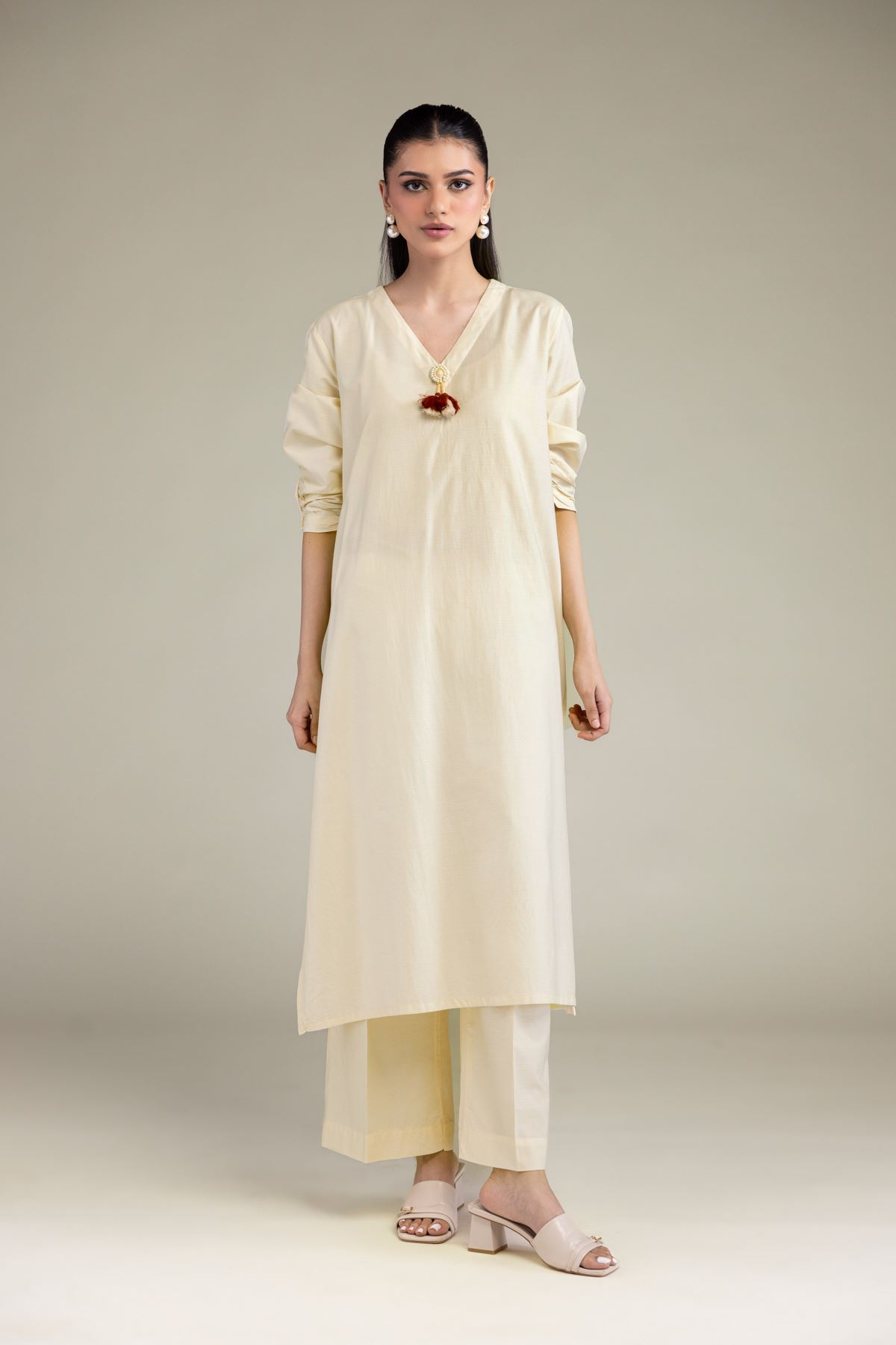 Dyed Textured Cotton Viscose Long Cotton Kurta - 1-26-210-A-C1-VG