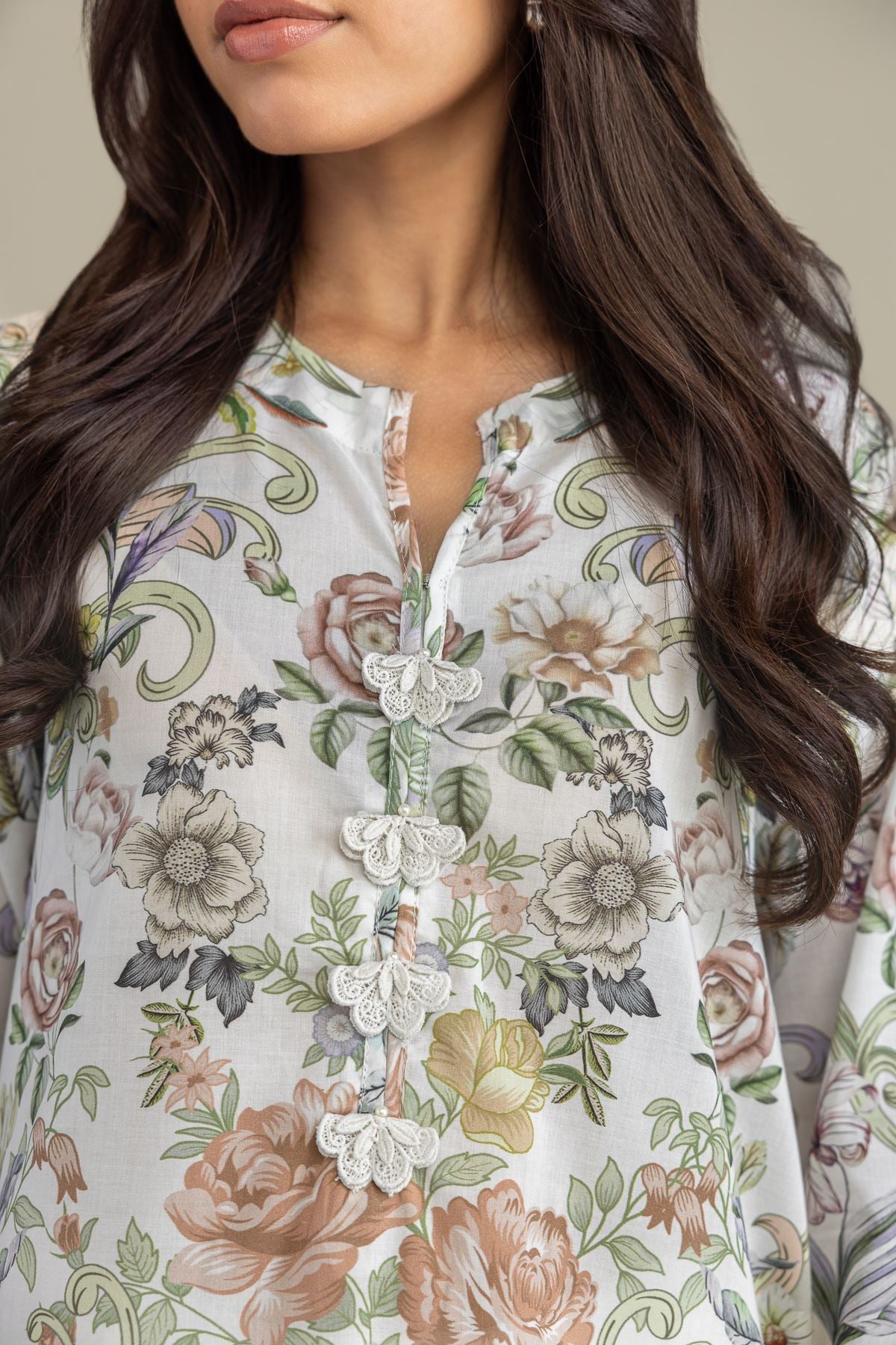 Printed Cambric Floral Longline Kurta - 1-26-243-B-B2-VG