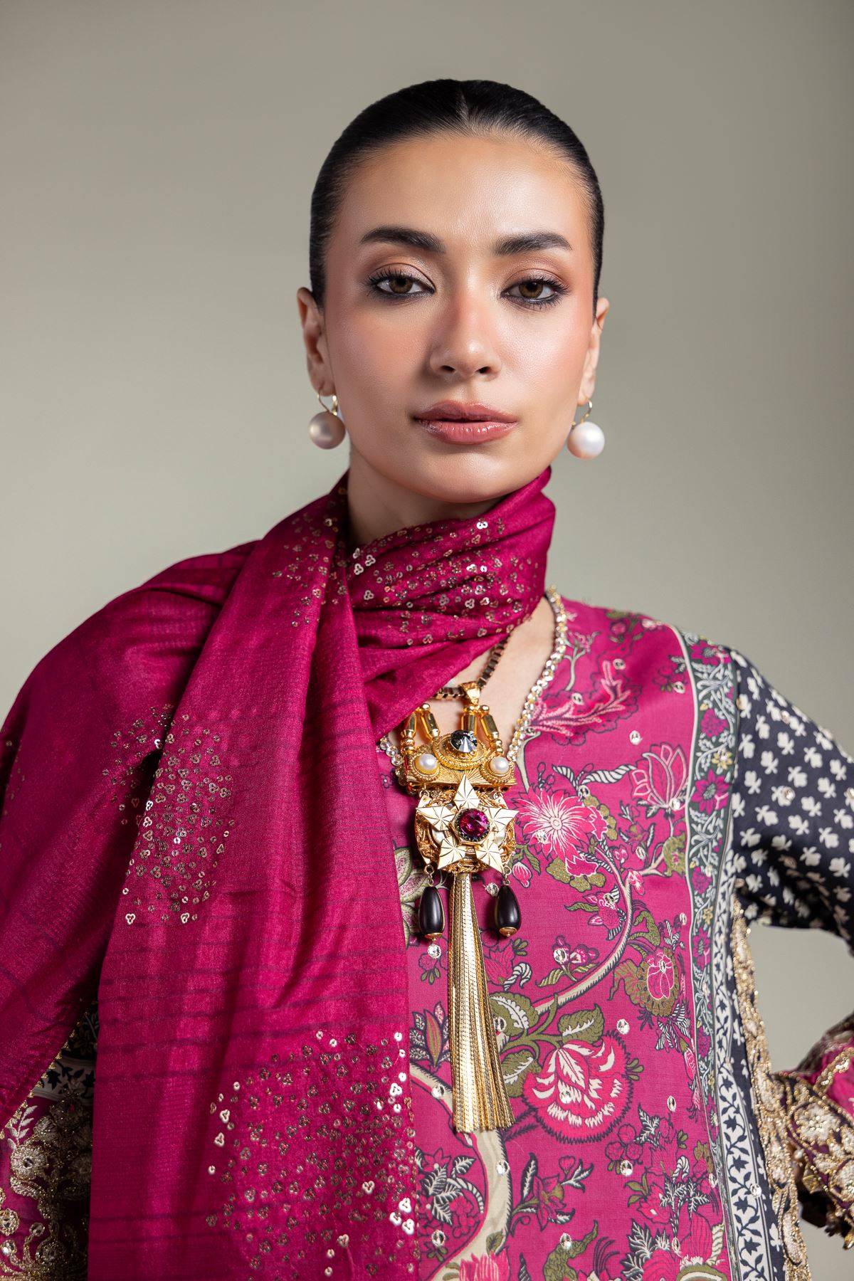 Embroidered Raw Silk Printed 3-Piece Set - 1001928305