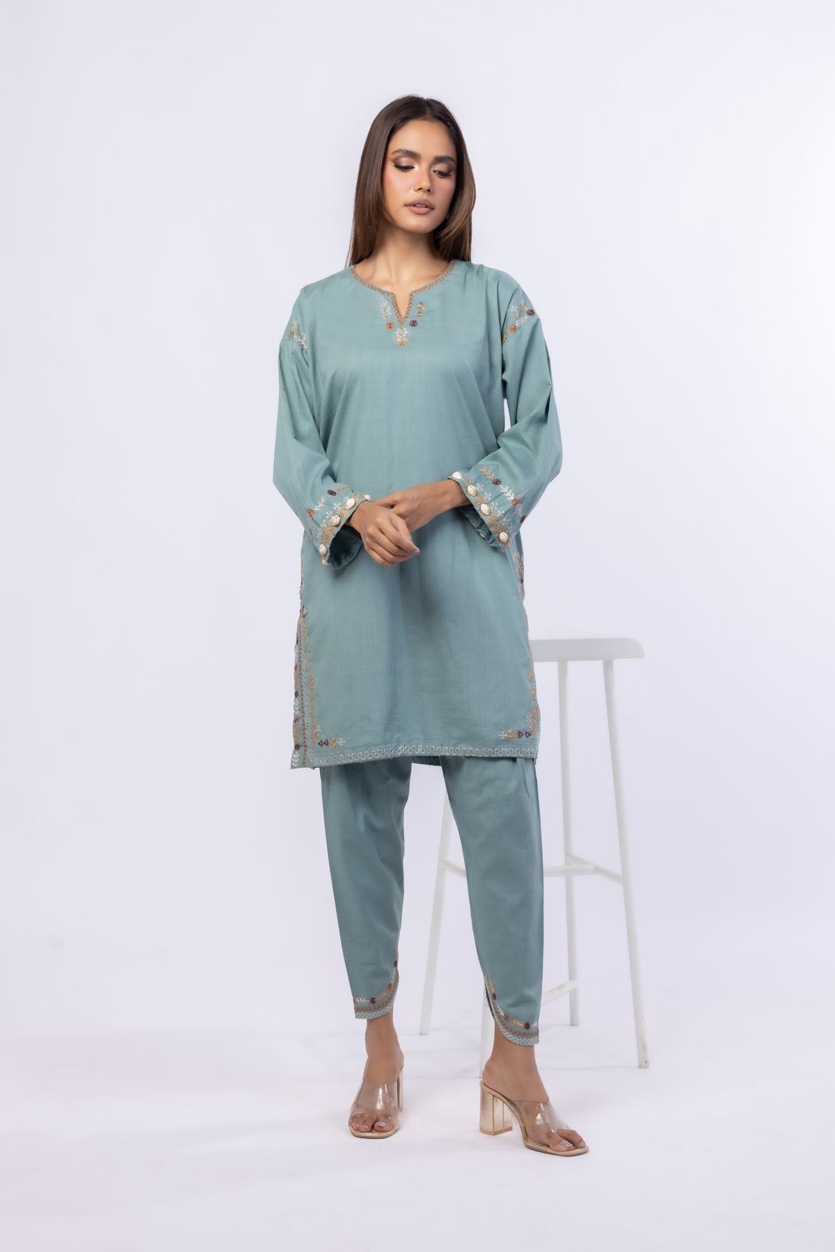 Embroidered Crosshatch Poplin Pants - 25-07-7E5-06TB-VG