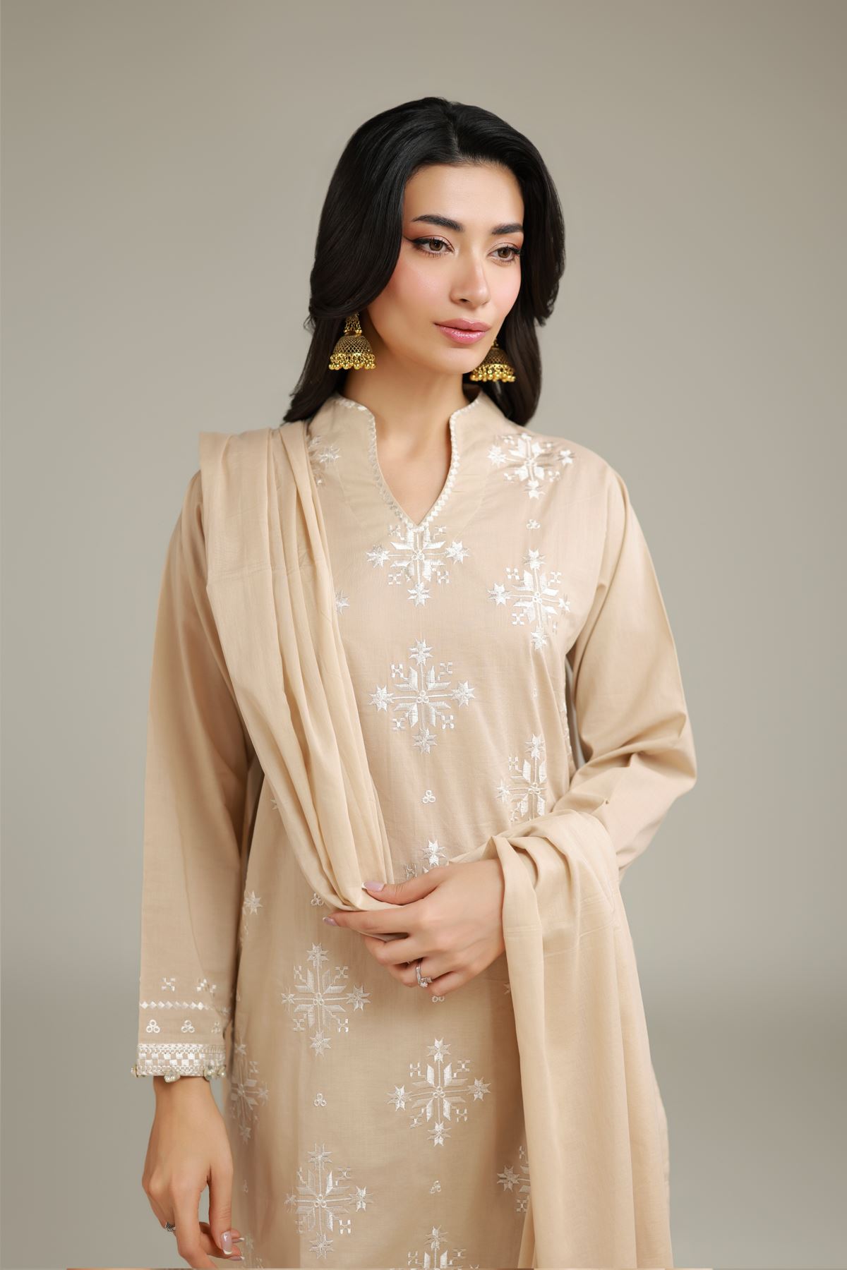 Embroidered Lawn Embroidered Beige Dupatta - 1-26-120-A-B-VG