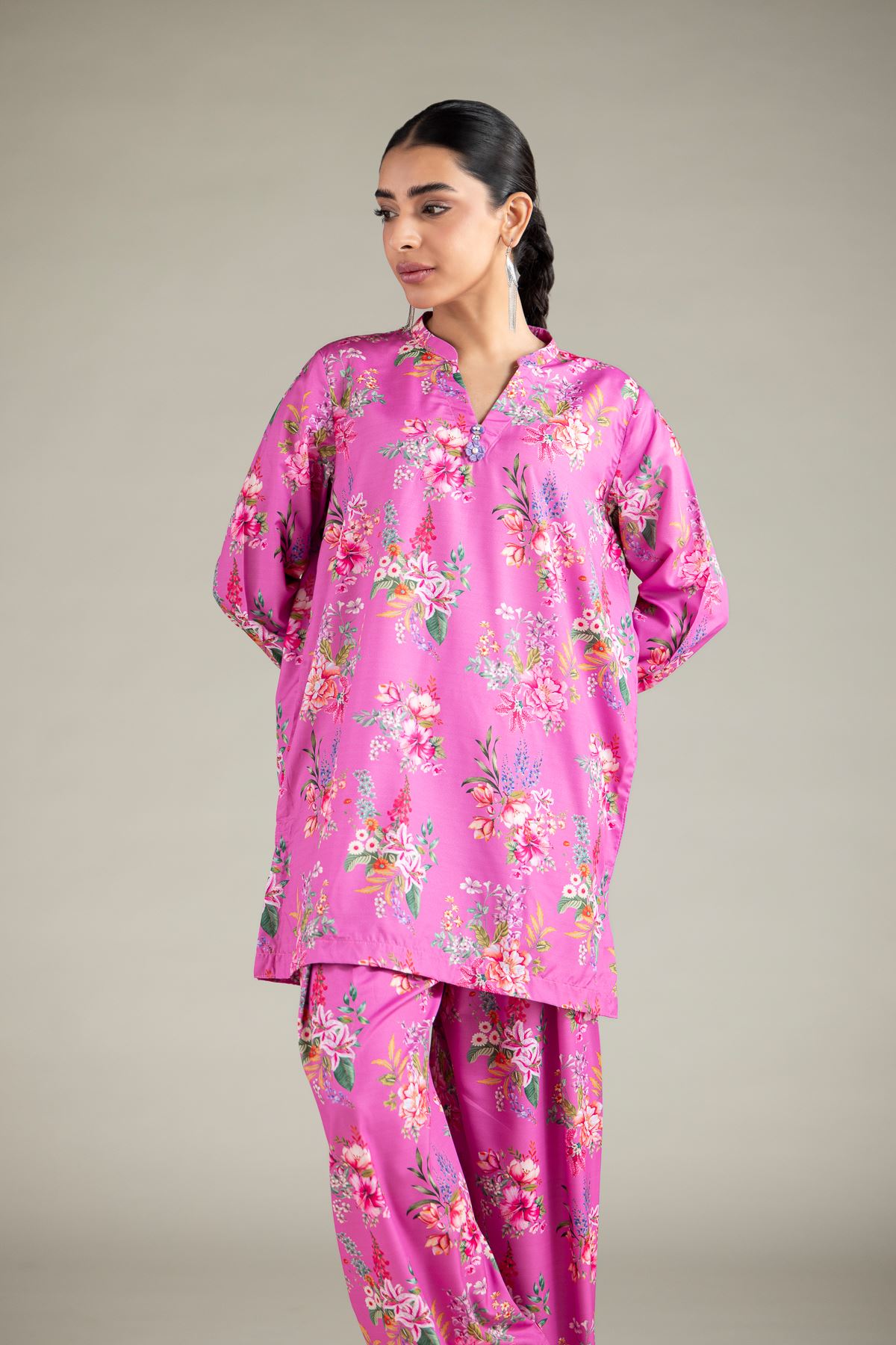 Printed Polyester Silk Kurta - 1-26-110-B-A-VG
