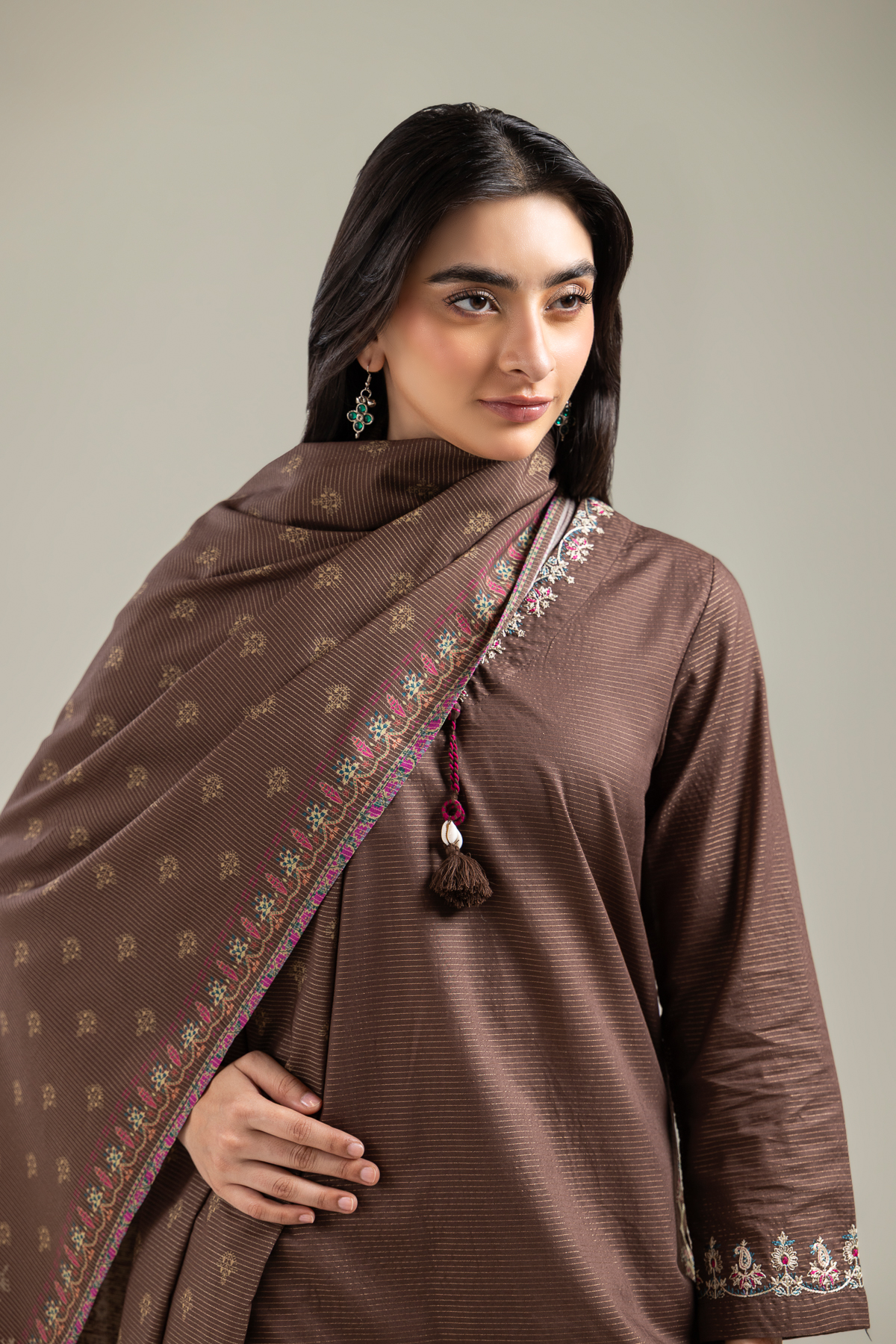 Embroidered Mesuri Brown Mesuri Dupatta - 1-26-142-C-D-VG