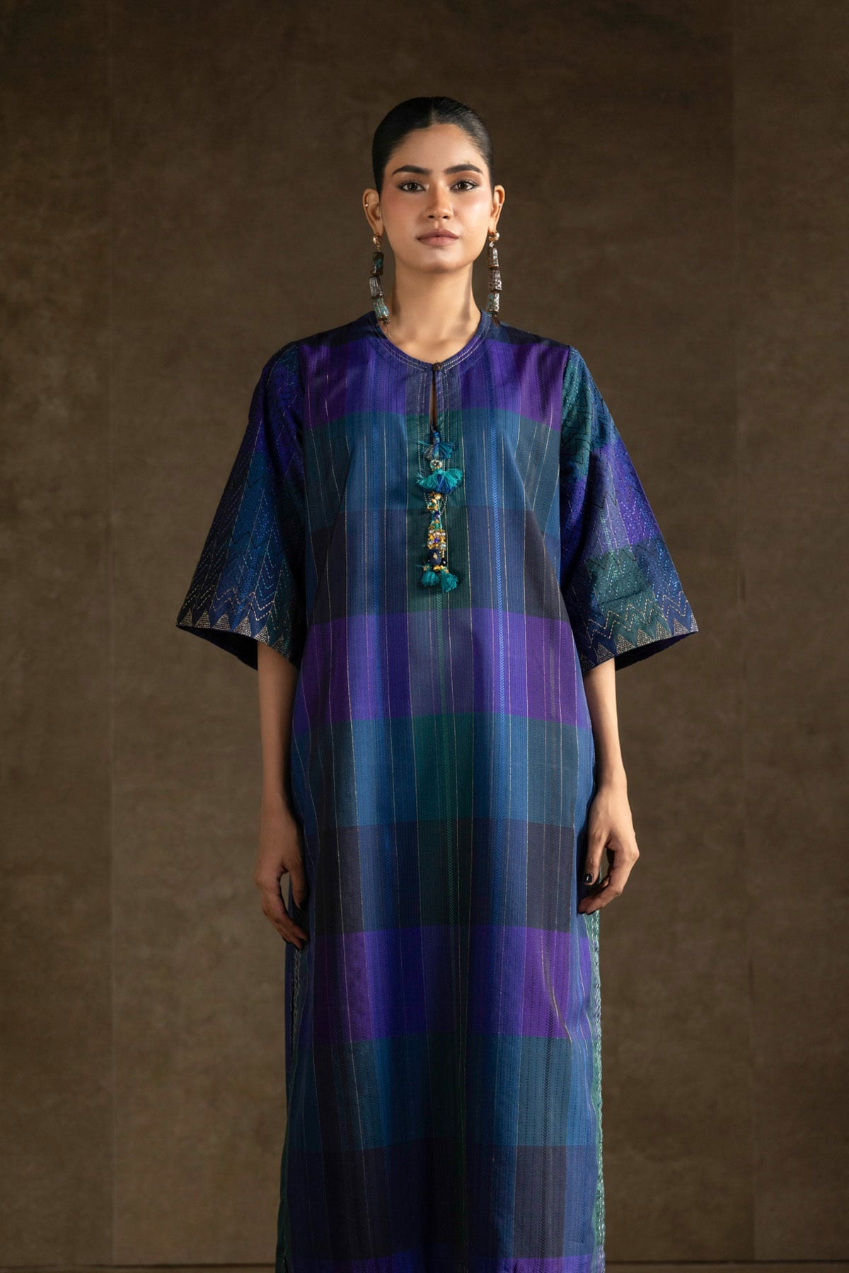 Yarn Dyed Embroidered Handwoven Kurta - 2-26-308-A-G1-VG