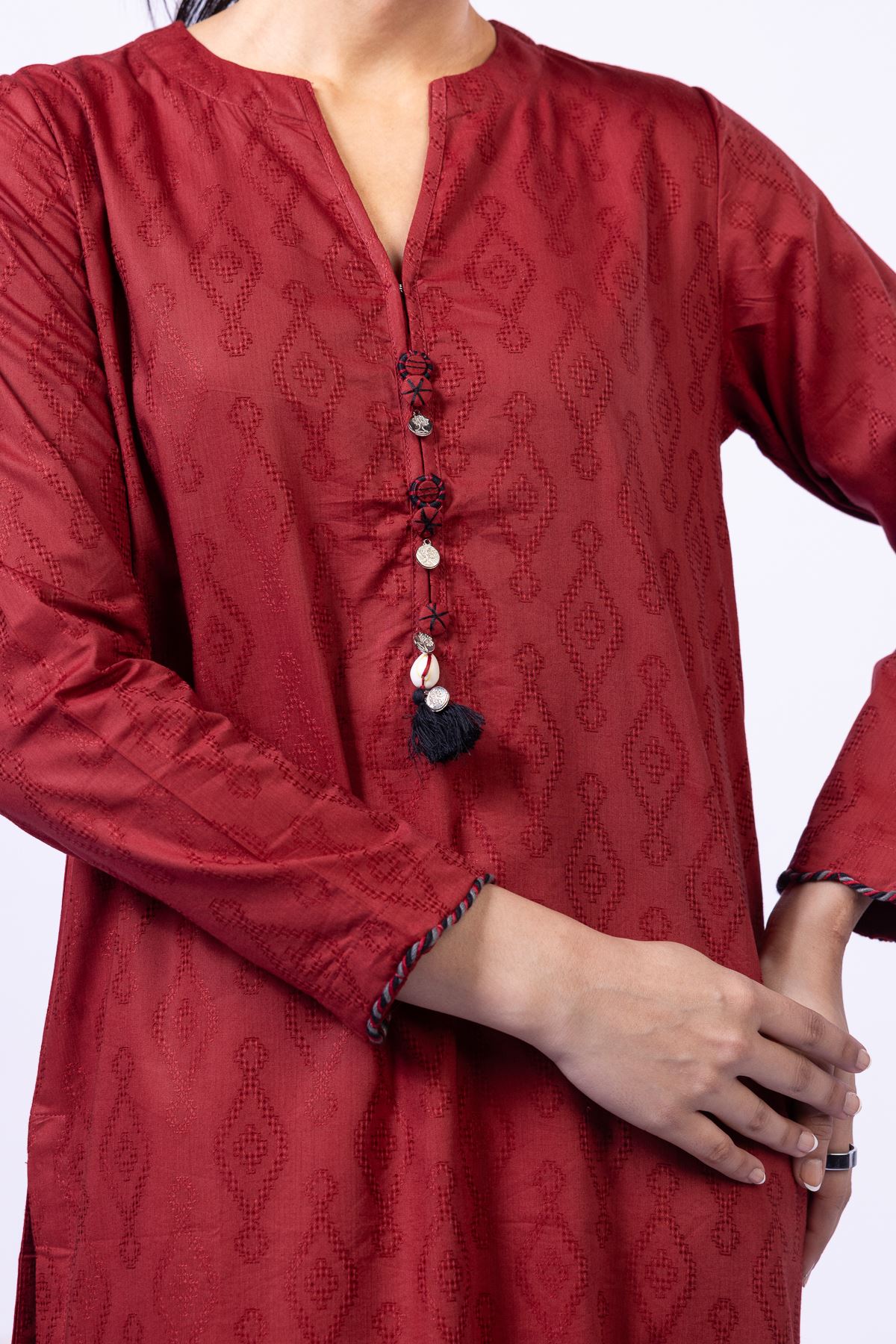 Dyed Jacquard Kurta - 25-10-12E6-07TB-VG