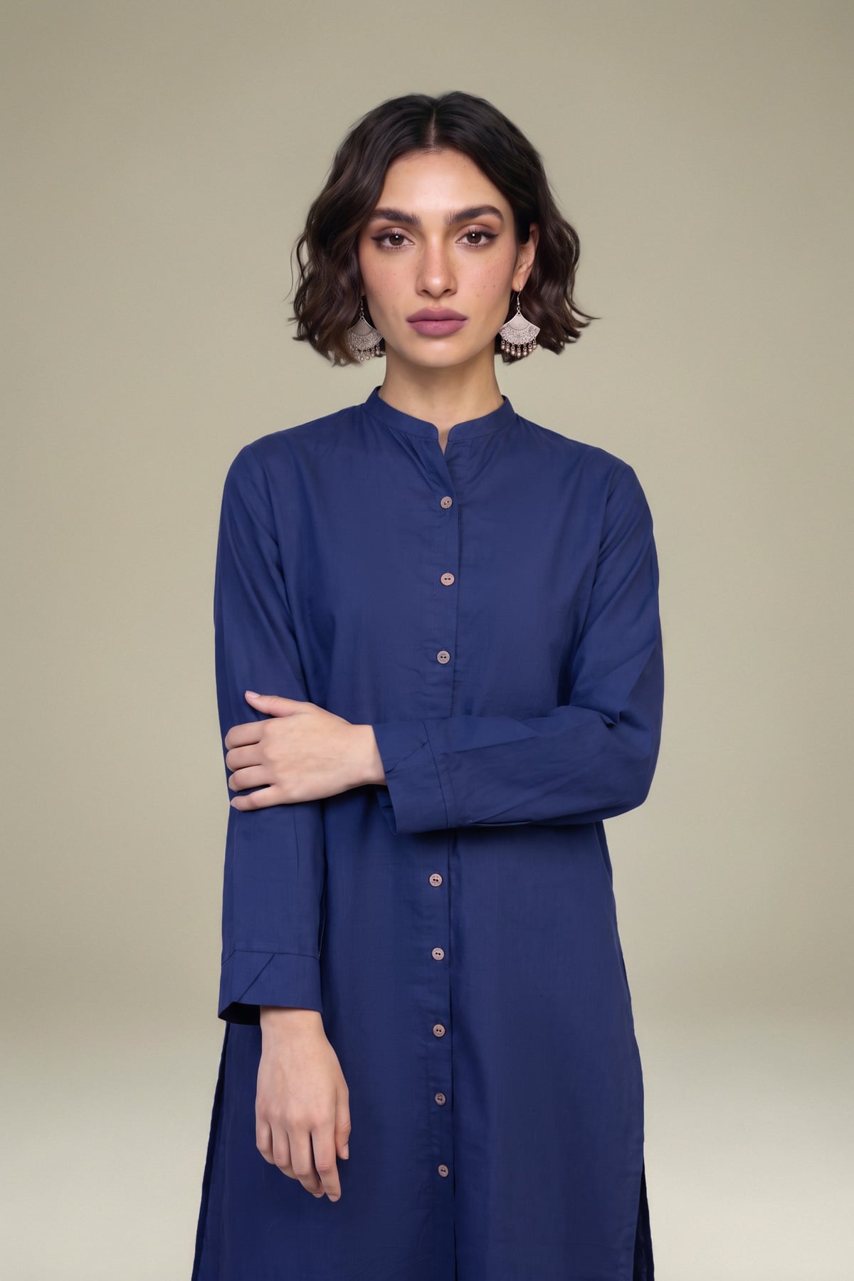 Dyed Poplin Navy Poplin Kurta - 2-26-202-A-D-VG