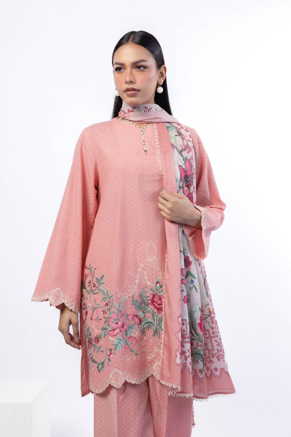 Embroidered Cotton Dobby Tailored 3 Piece - T-A22-26-107FA-VG