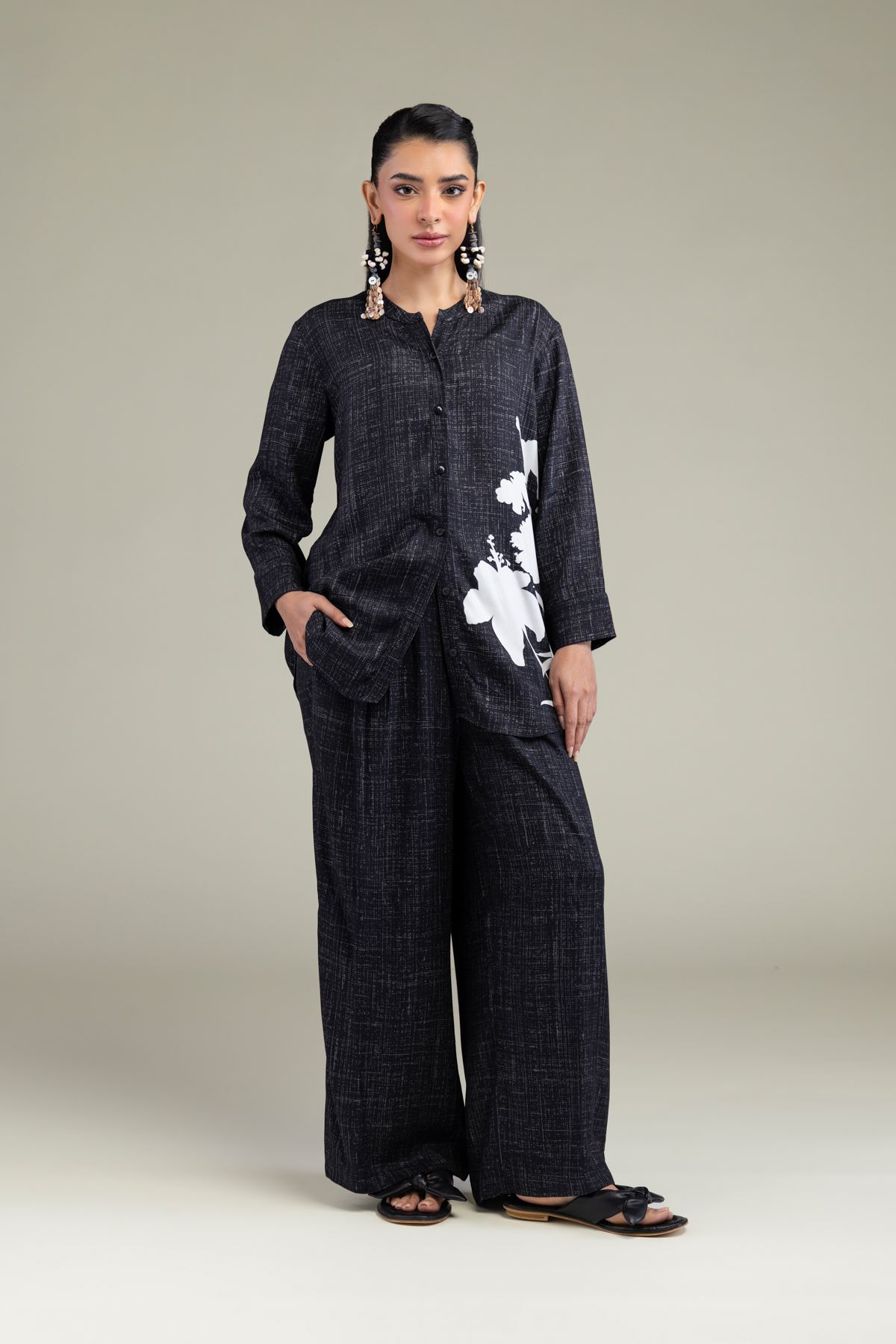 Printed Viscose Crepe Black Viscose Trousers - 6-26-206-B-J2-VG