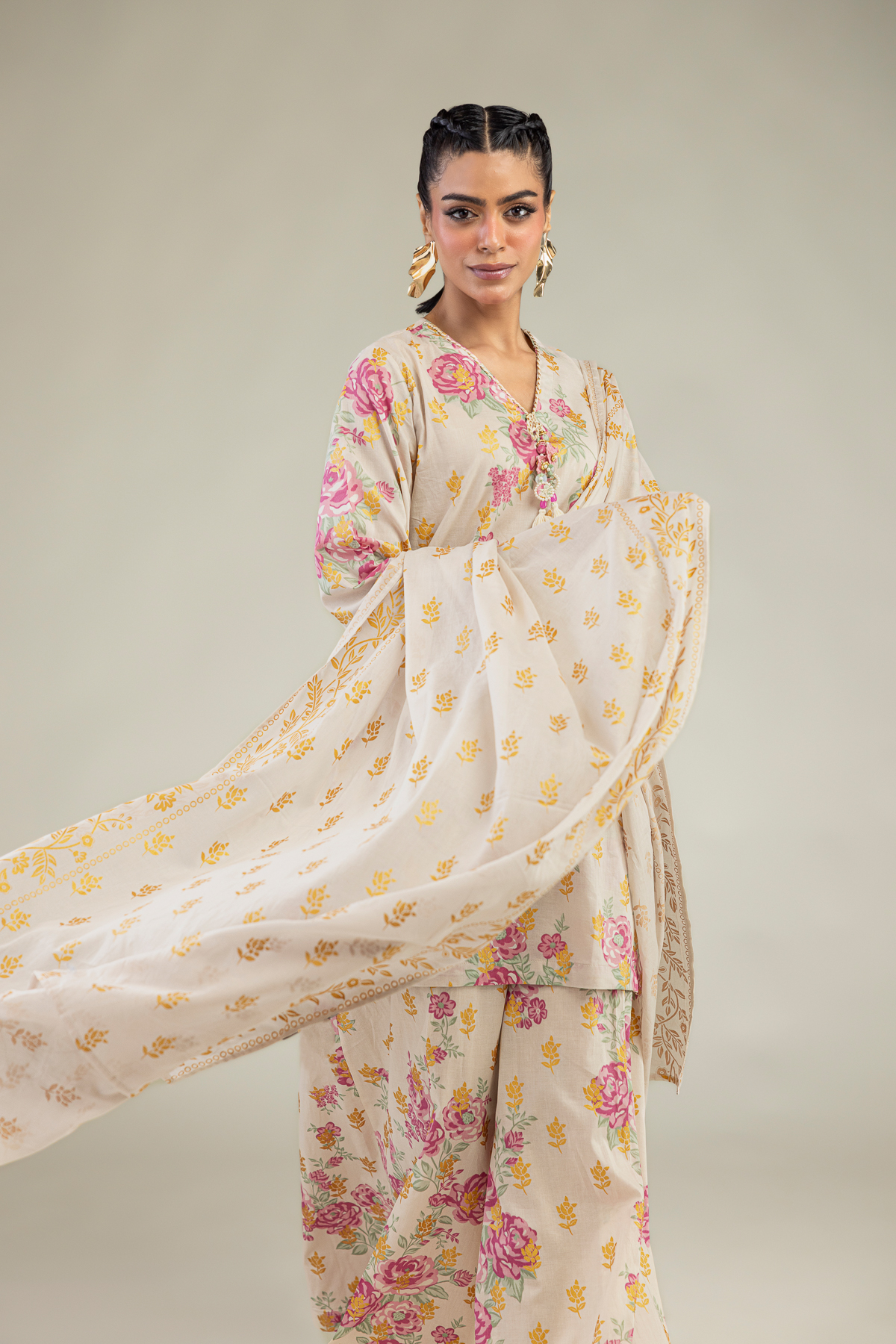 Printed Lawn Floral Lawn Dupatta - 1-26-236-A-F1-VG