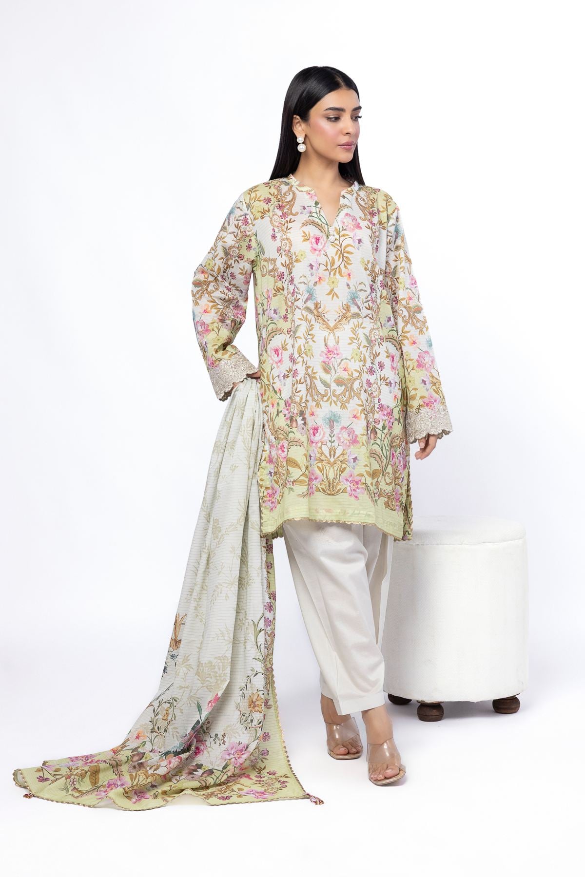 Embroidered Messuri Fabrics 3 Piece - CA02A-VG