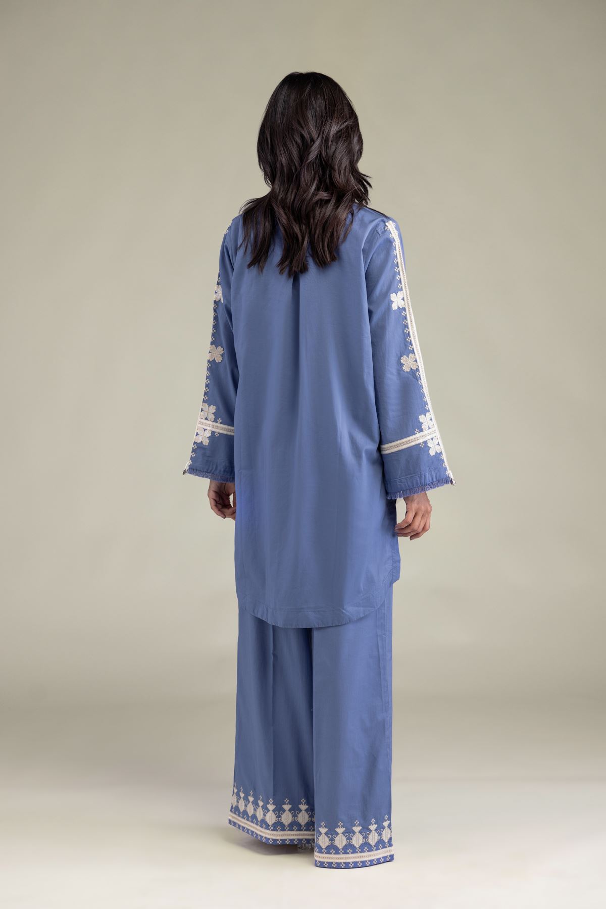 Embroidered Cambric Blue Threadwork Kurta - 2-26-207-A-C1-VG