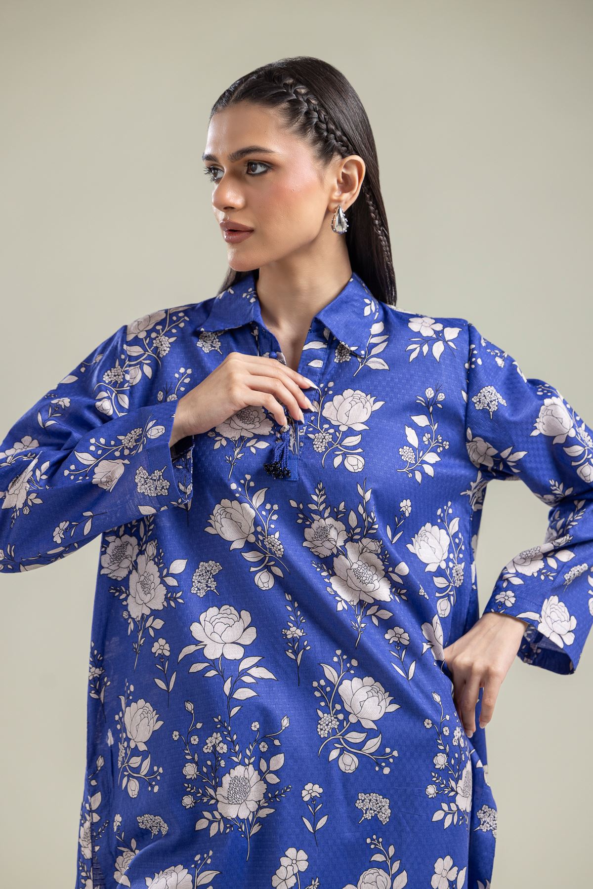 Printed Cotton Dobby Floral Blue Kurta - 1-26-204-A-B2-VG