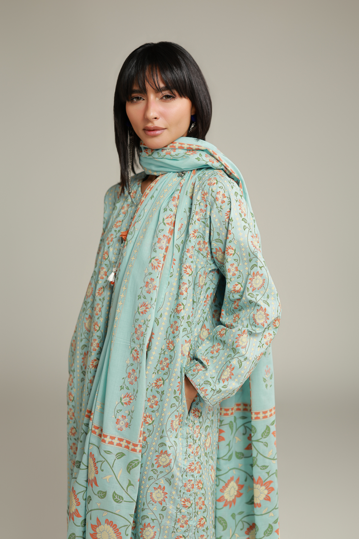 Printed Lawn Floral Pom-Pom Dupatta - 1-26-228-A-J2-VG