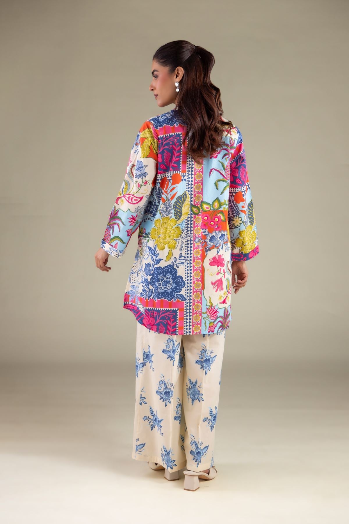 Printed Cambric Floral V-Neck Kurta - 1-26-108-A-F-VG
