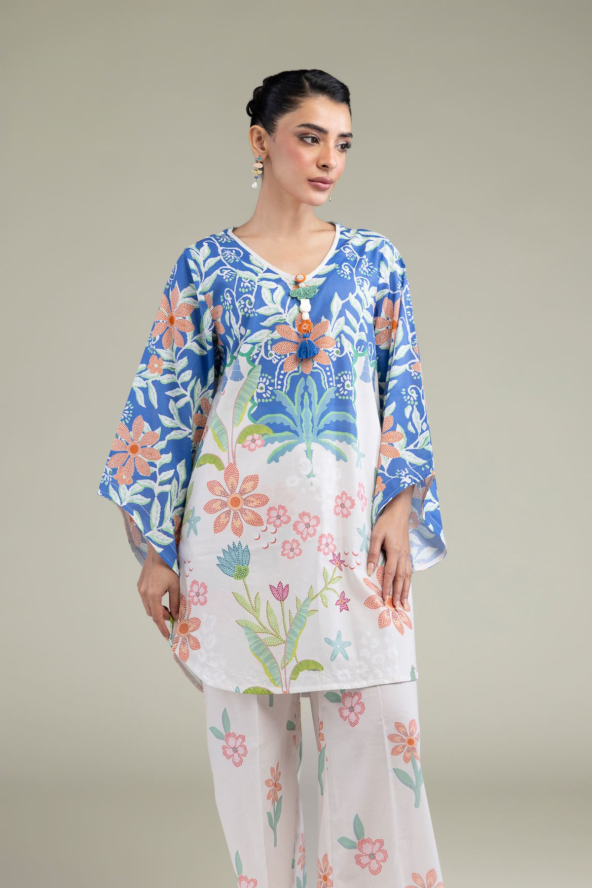Printed Cambric Floral Flared Kurta - 6-26-207-B-E1-VG
