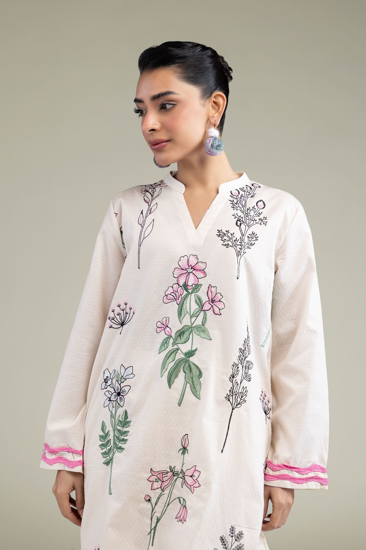 Embroidered Cotton Dobby Floral Cotton Kurta - T-A11-26-101FH1-VG