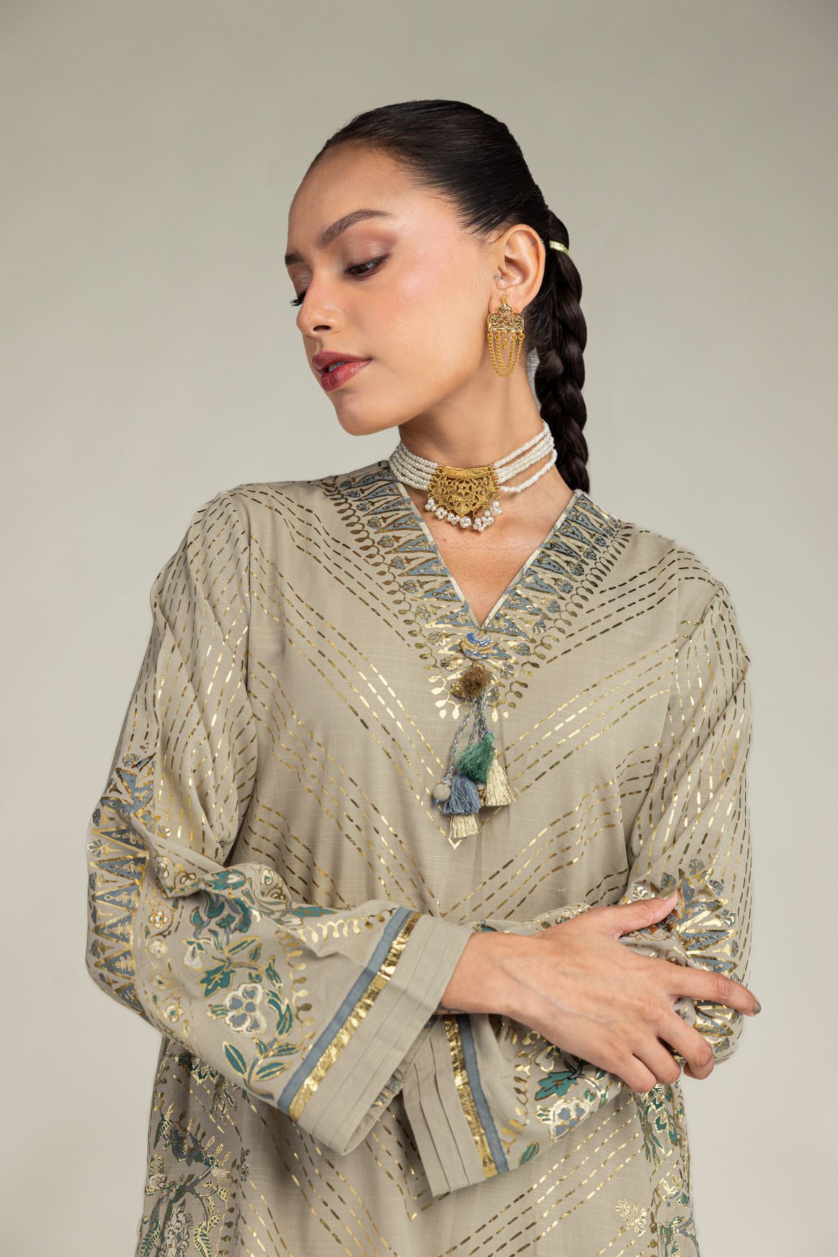 Embroidered Raw Silk Floral Co-ords Set - 1-26-203-A-H1-VG