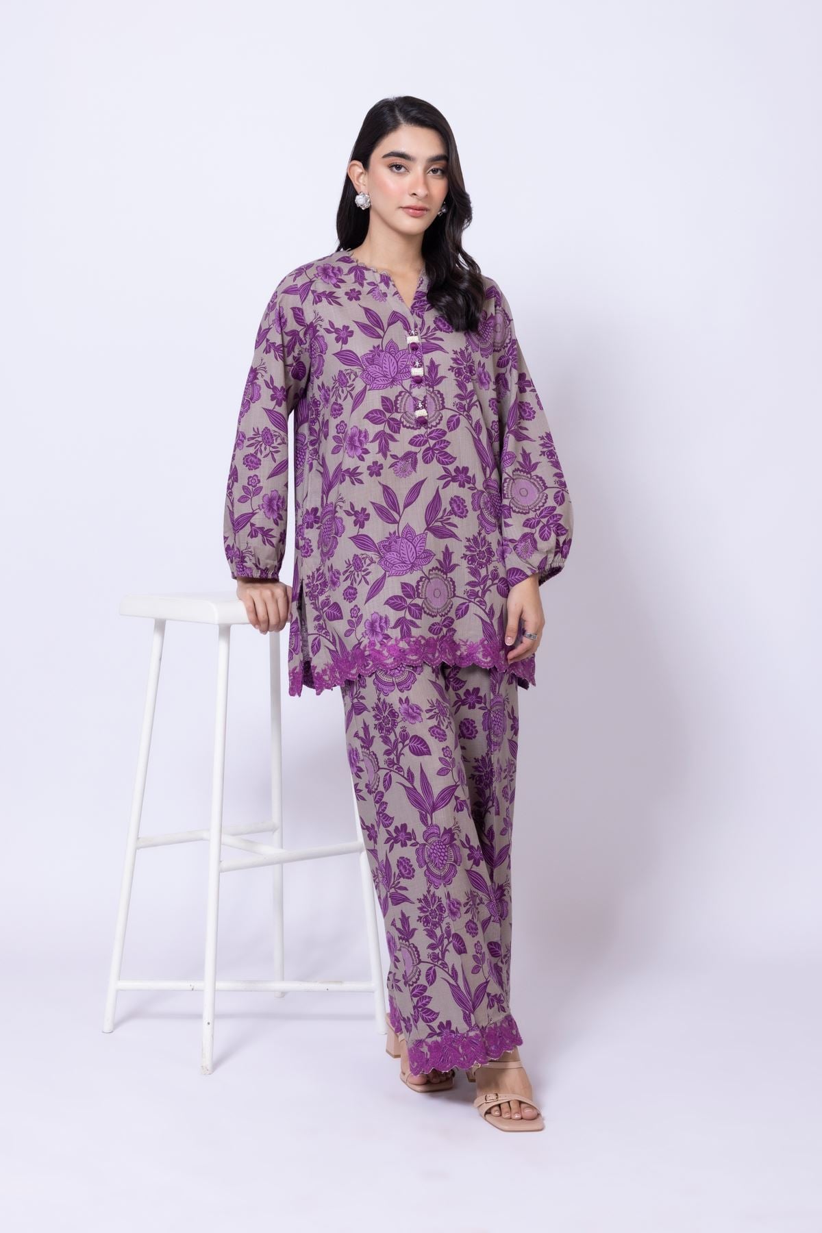 Embroidered Heavy Textured Cotton Kurta - 25-09-12E2-03TB-VG