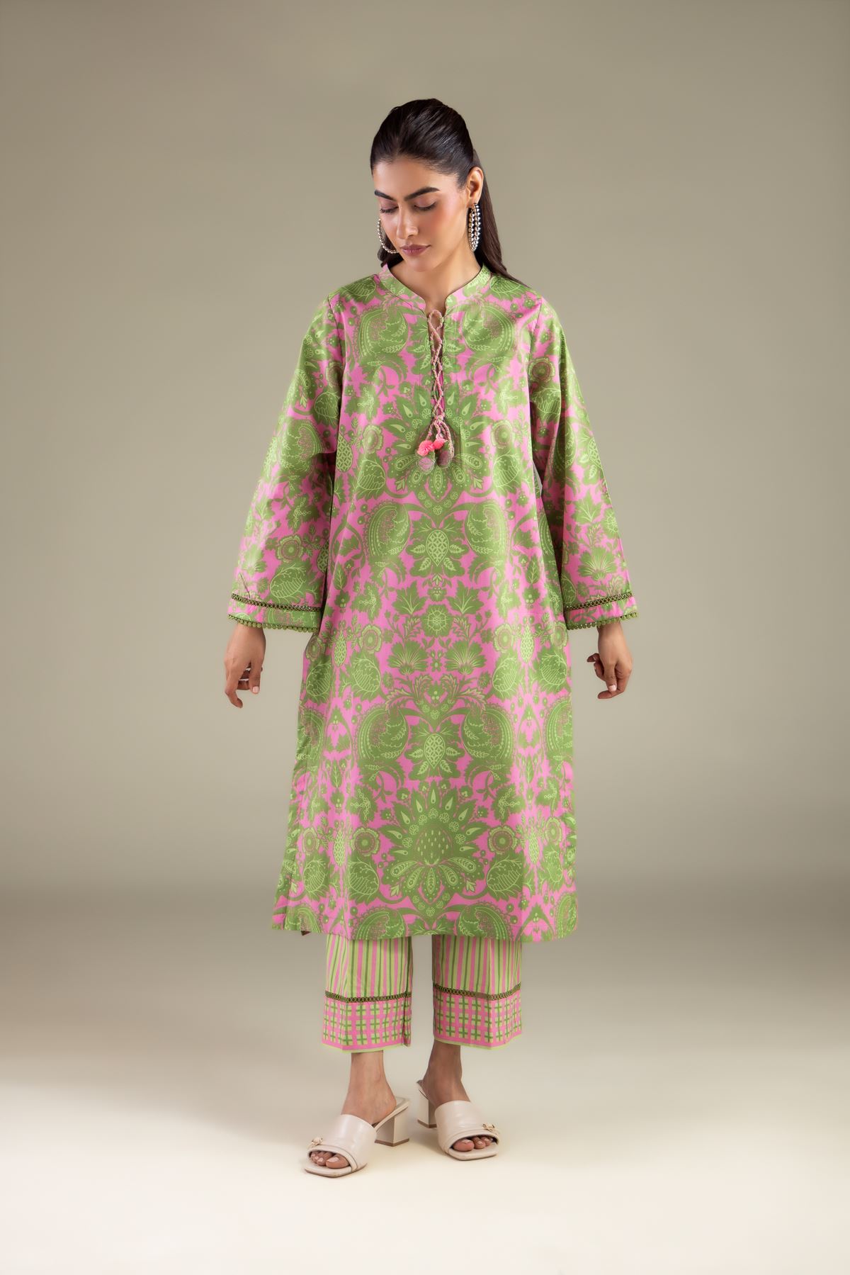 Printed Cambric Long Floral Kurta - 2-26-110-A-F-VG