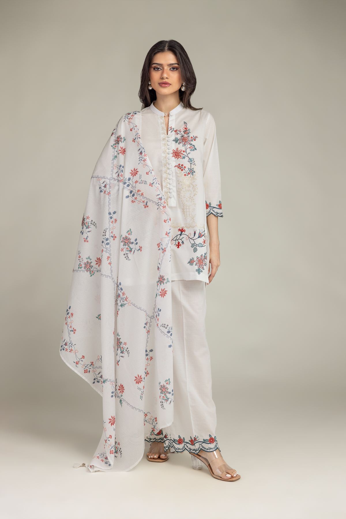 Embroidered Cotton Net Floral Cotton Dupatta - 1-26-225-A-F1-VG