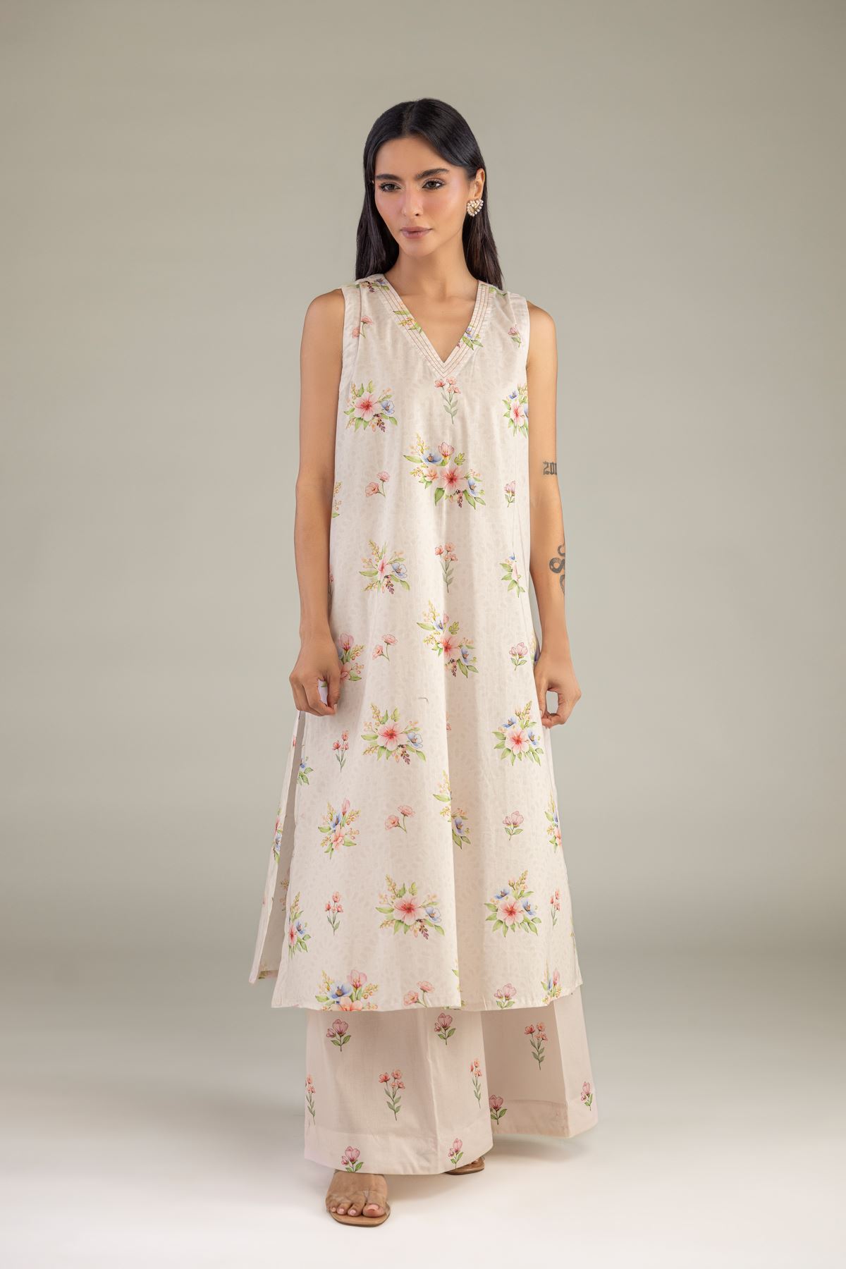 Printed Cambric Sleeveless Cambric Kurta - 12-26-301-A-E1-VG