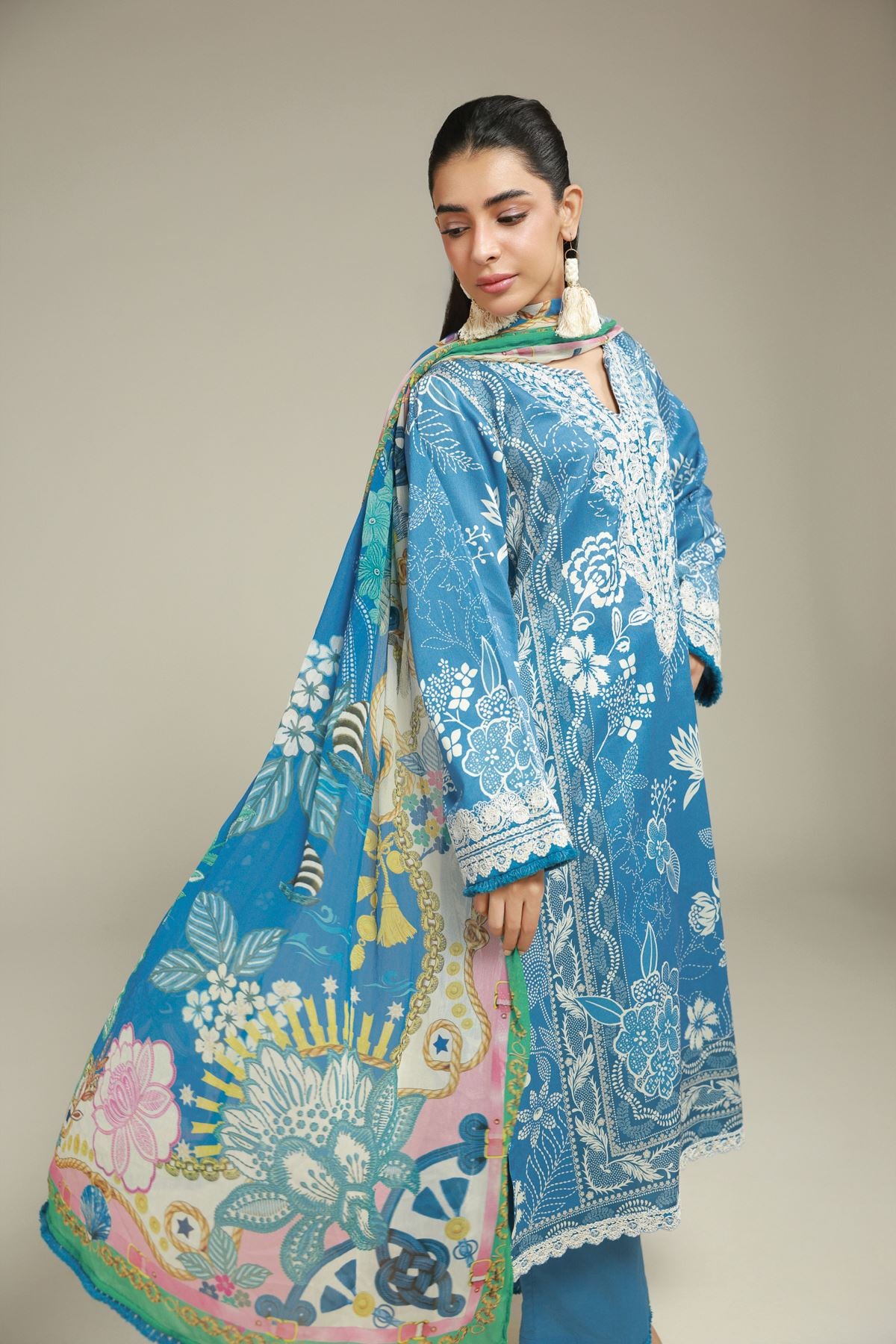 Embroidered Satin Fabrics 3 Piece - 1001940198