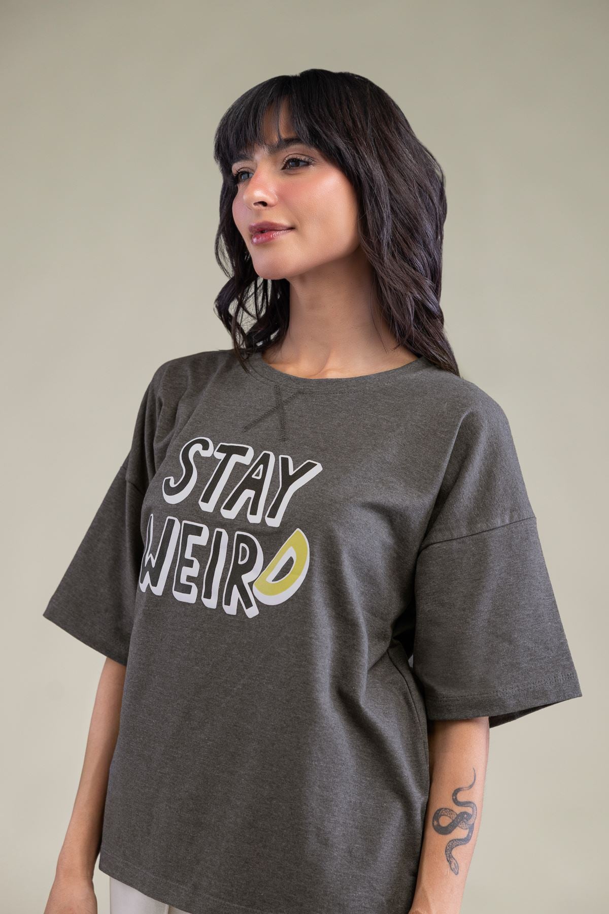 Embroidered Lycra Jersey Gray Round-Neck T-shirt - 3-26-204-A-H1-VG