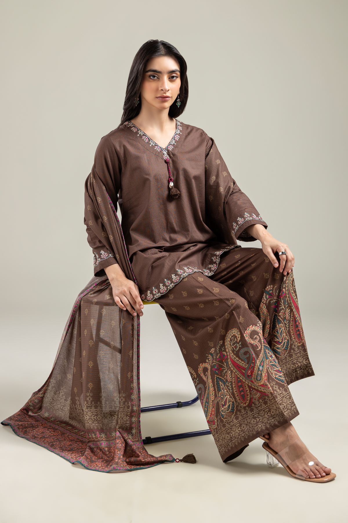 Embroidered Mesuri Brown Mesuri Dupatta - 1-26-142-C-D-VG