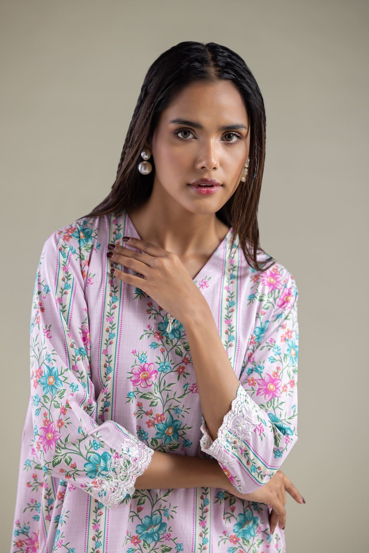 Embroidered Textured Cotton Kurta - 2-26-102-A-H-VG