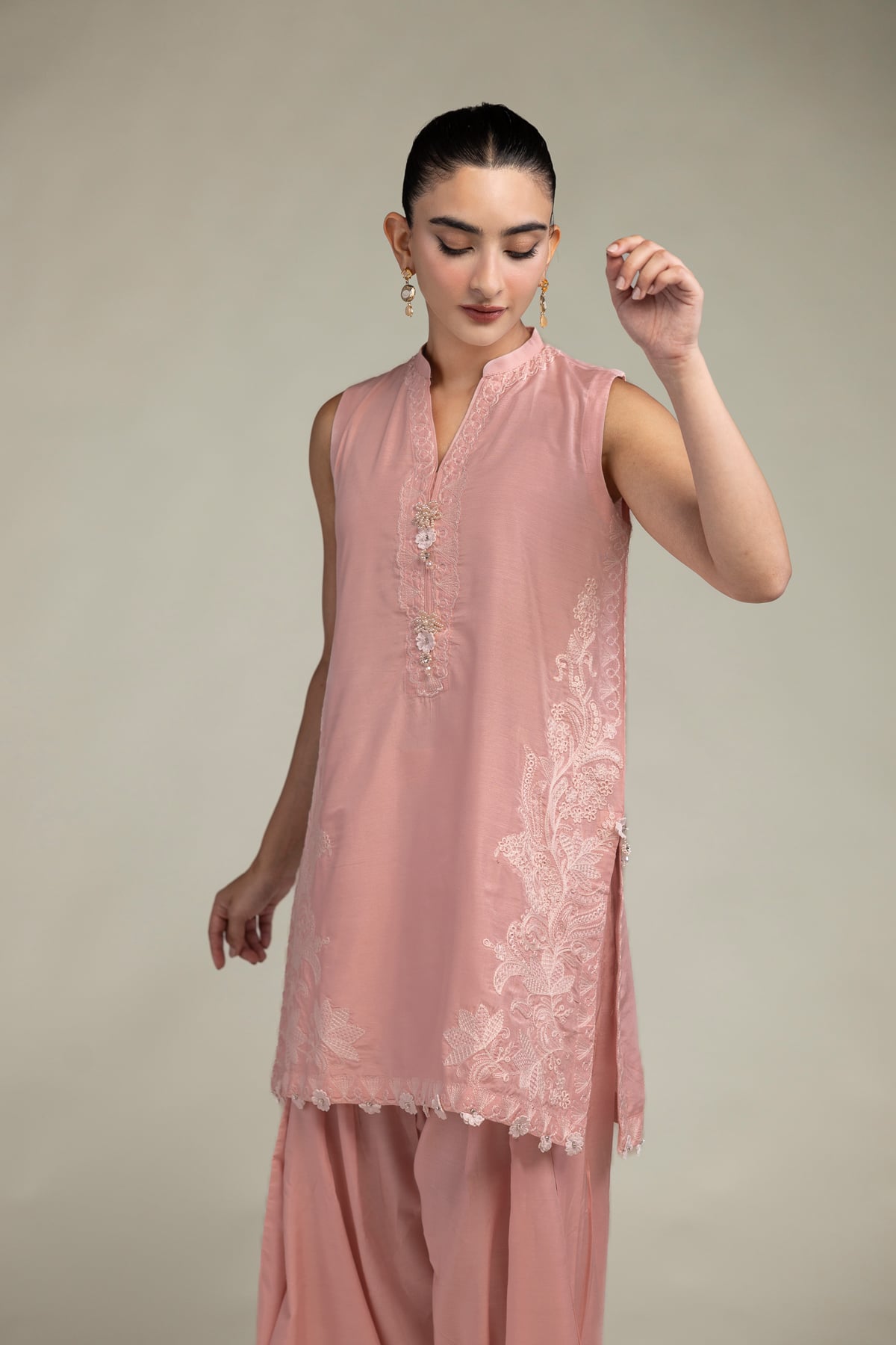 Raw Silk Sleeveless Pink Kurta - 2-26-302-A-F1-VG