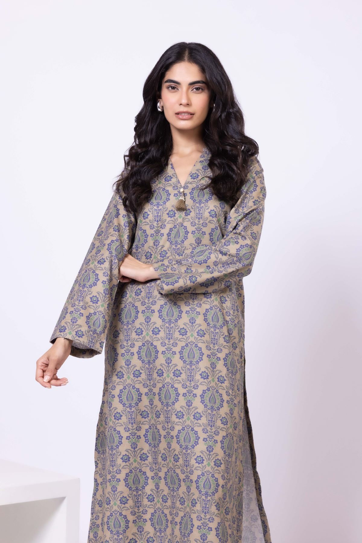 Printed Khaddar Kurta - 25-09-11E14-08TA-VG