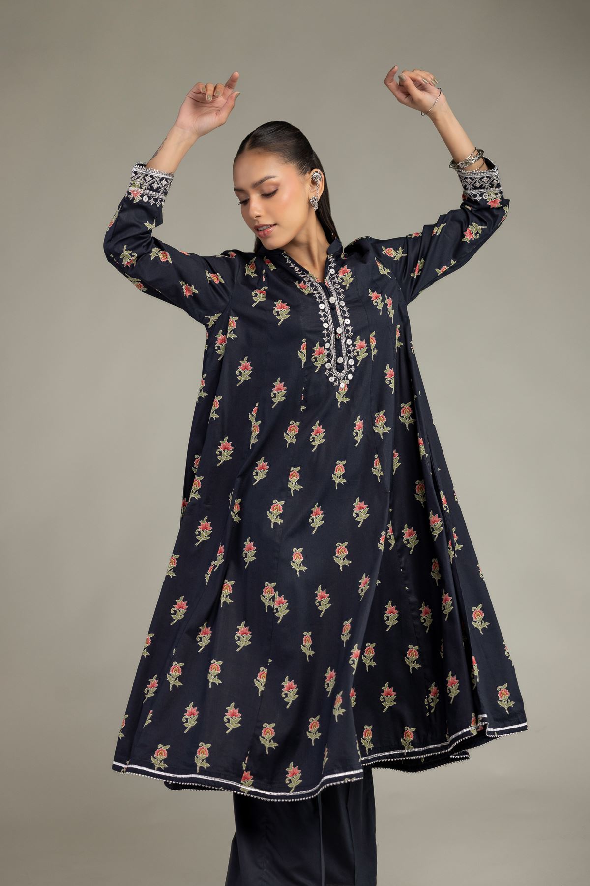 Embroidered Cotton Viscose Long Cotton Kurta - 1-26-234-A-G1-VG