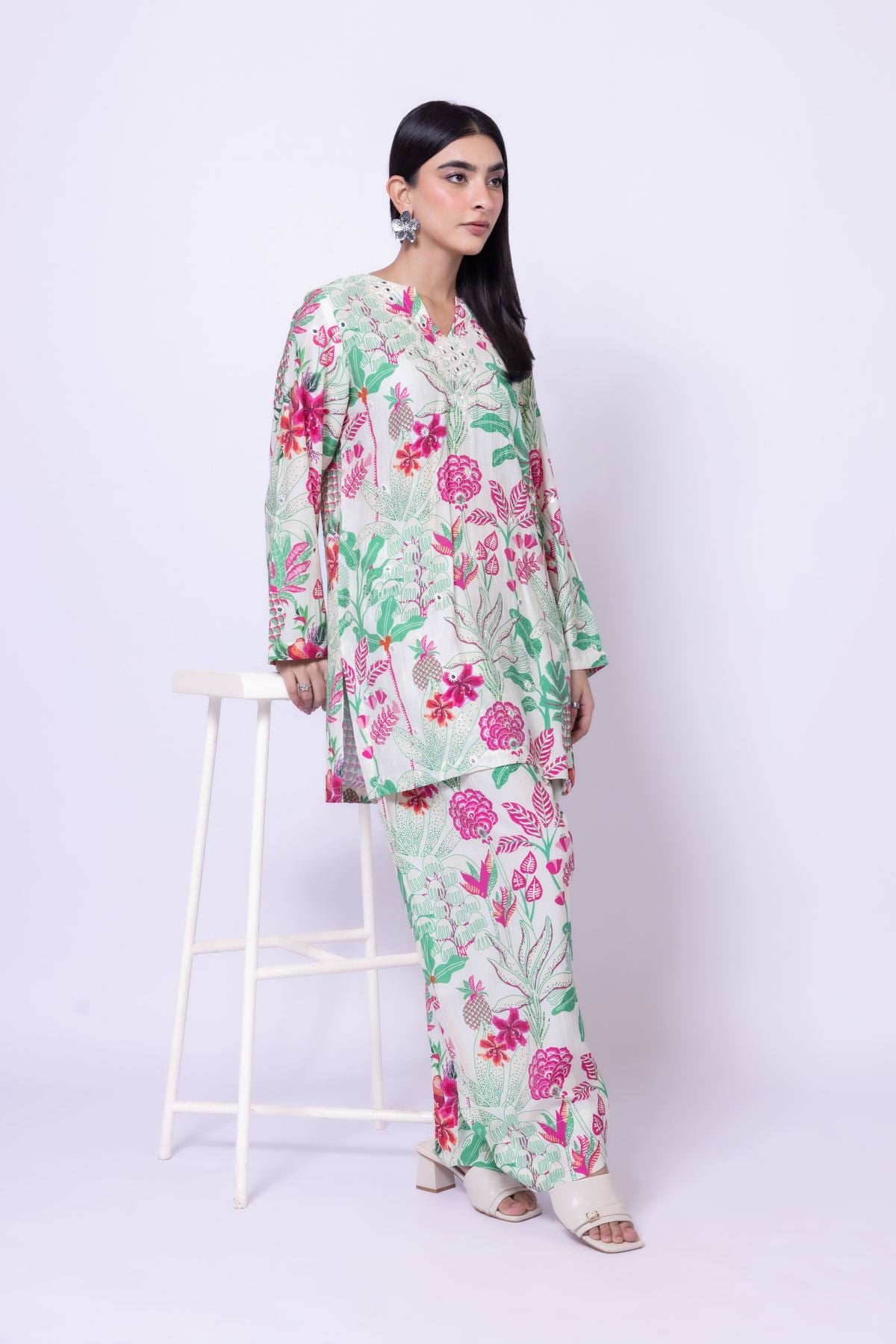 Printed Raw Silk Pants - 25-10-10S6-08TB-VG